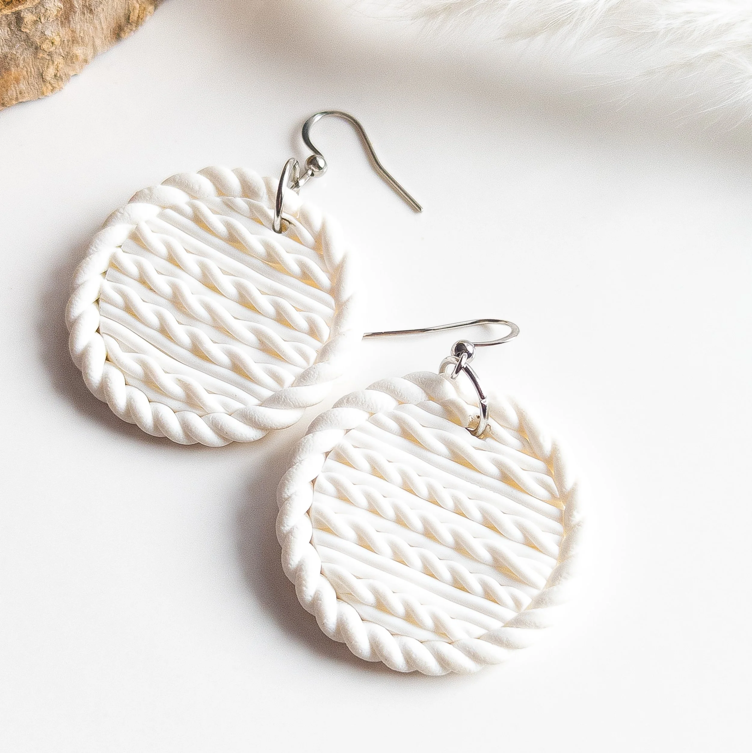 White Knitted Sweater Earrings