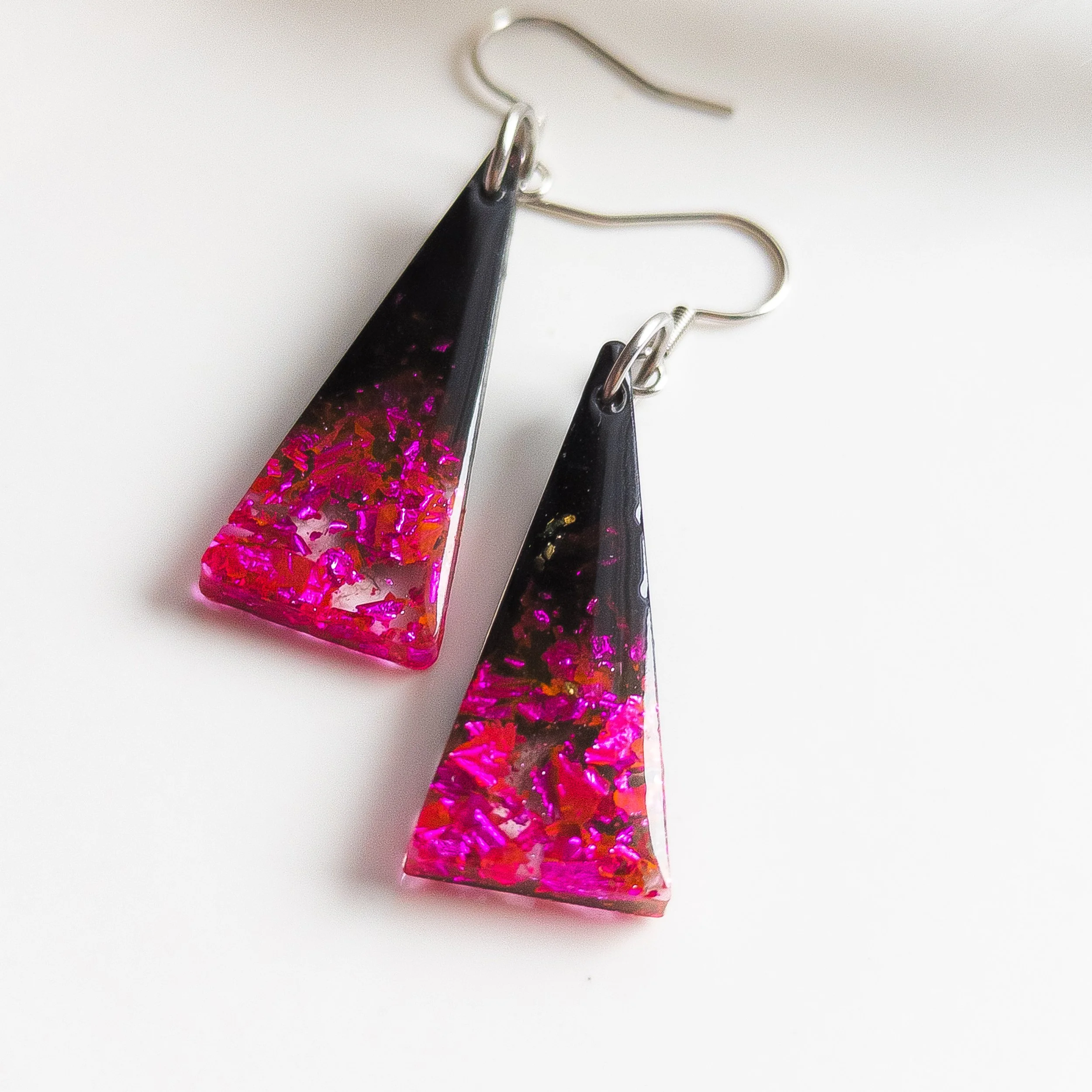 Fuchsia Foil Triangle Earrings