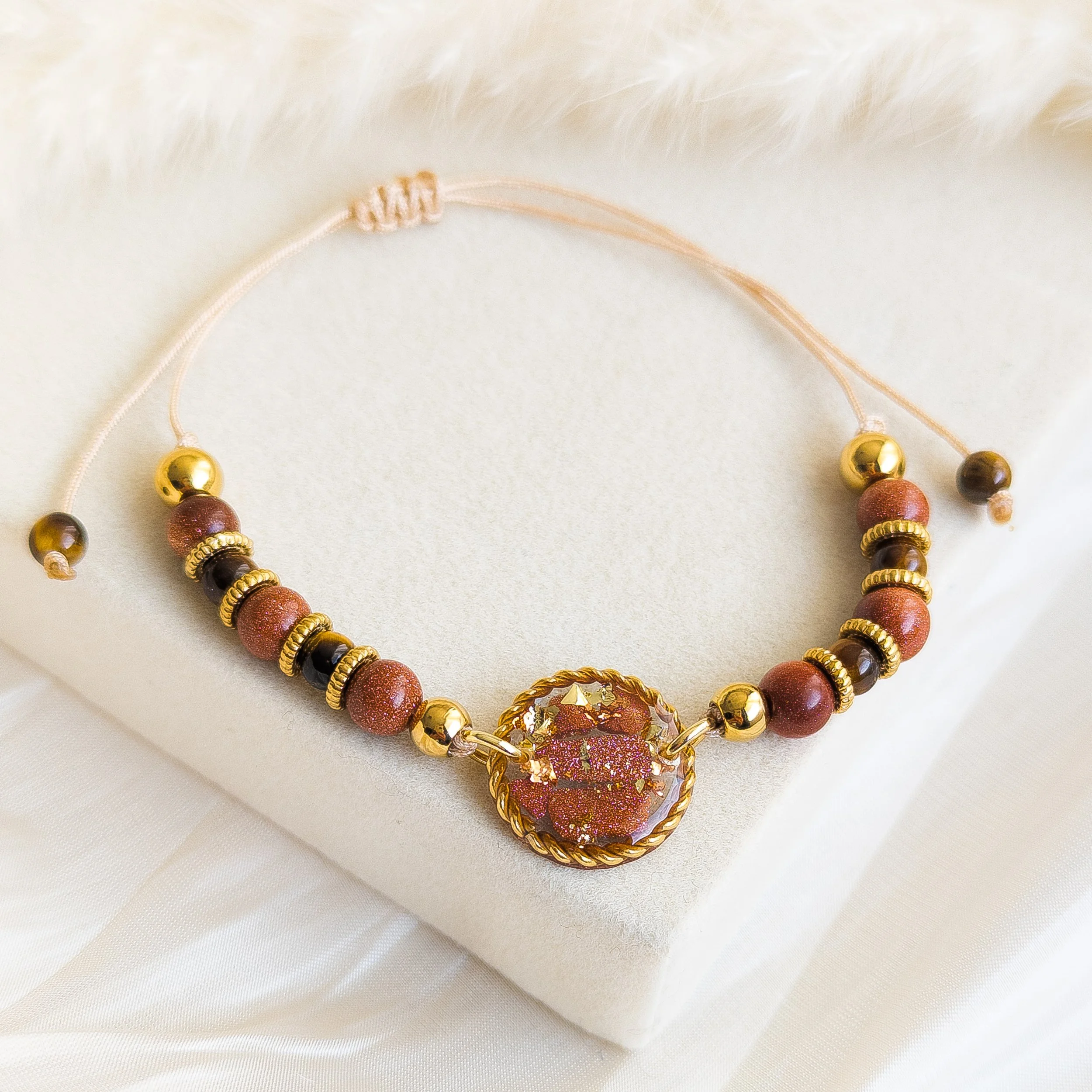 Desert Sand and Tiger’s Eye Adjustable Cord Bracelet