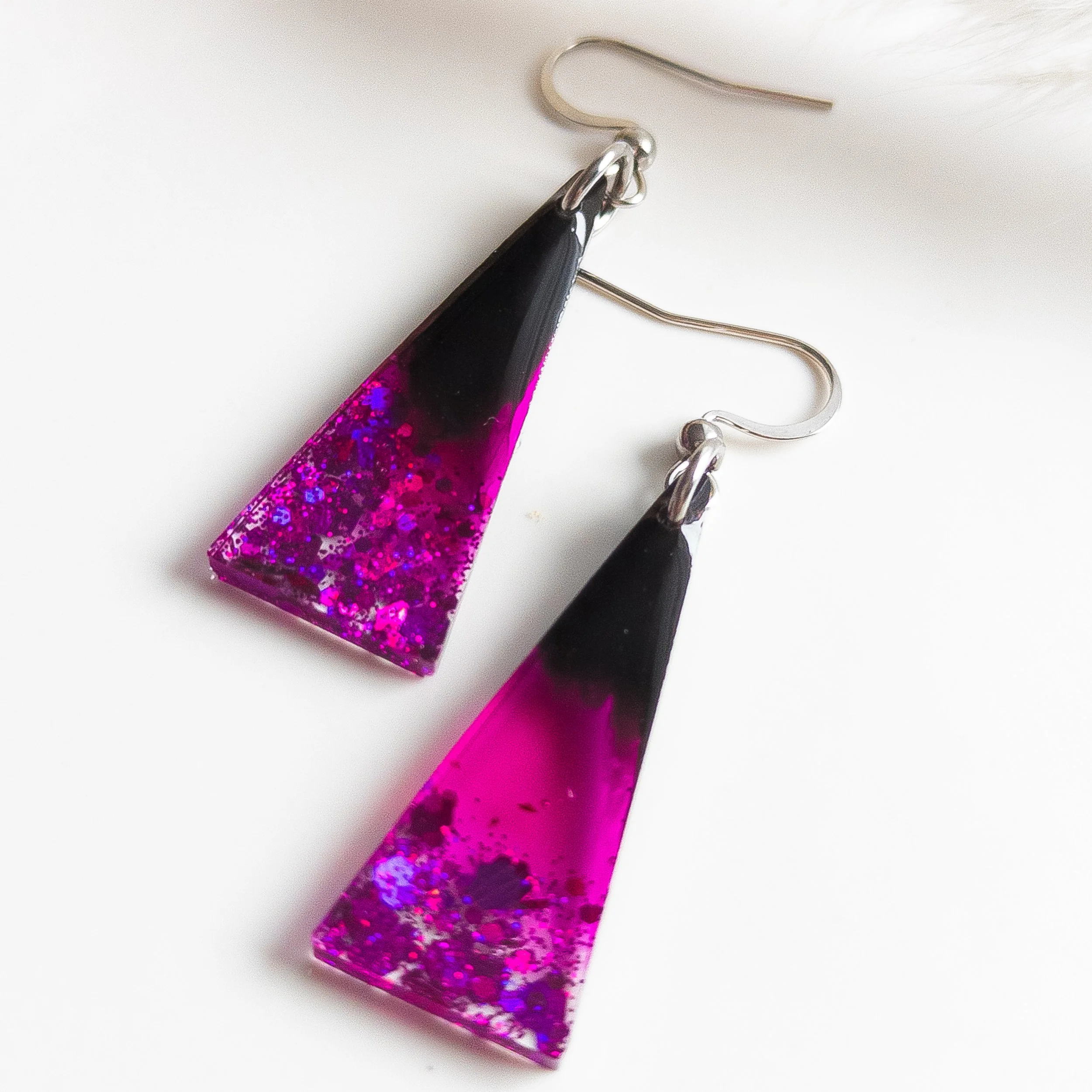 Fuchsia Holographic Triangle Earrings