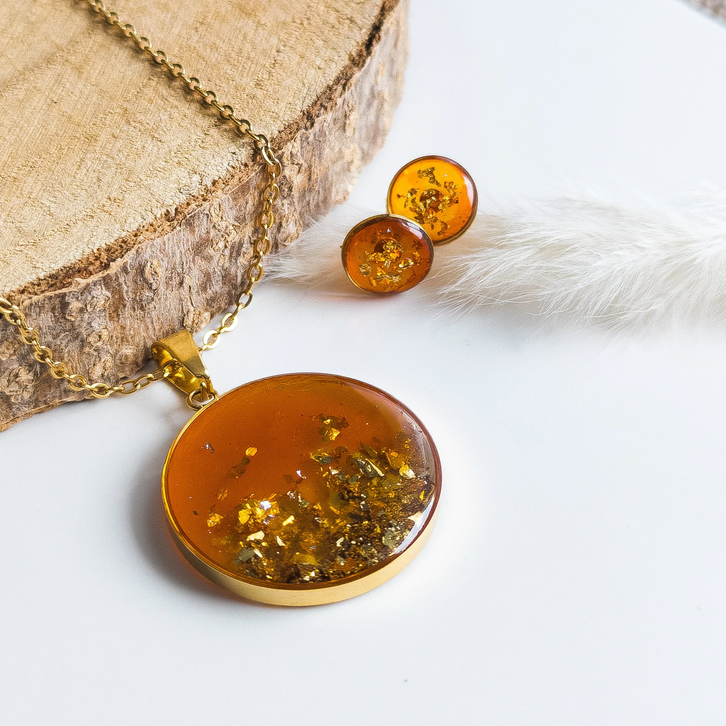 Amber-Style Gold Foil Resin Jewellery Set