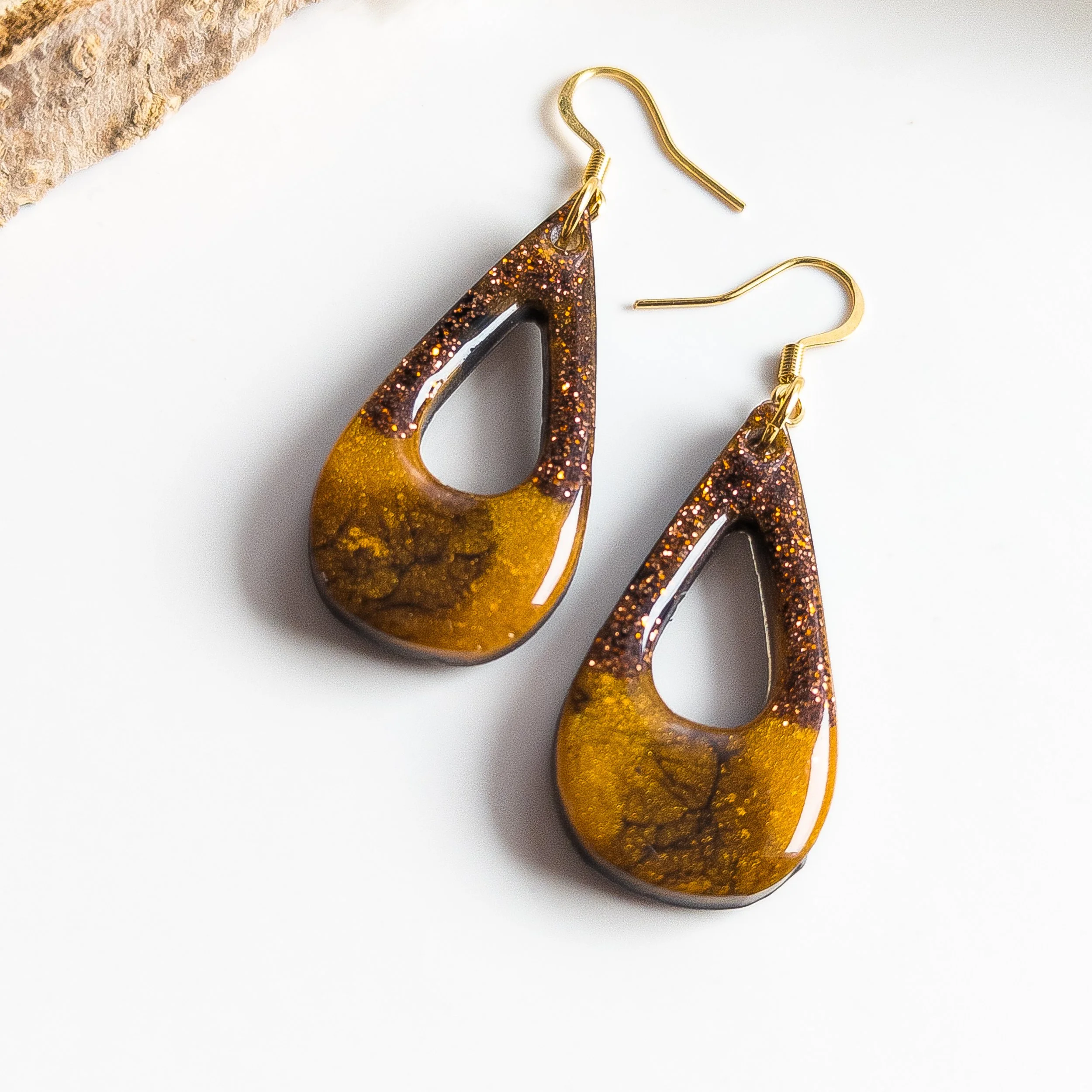 Honey Gold Glitter Teardrop Earrings