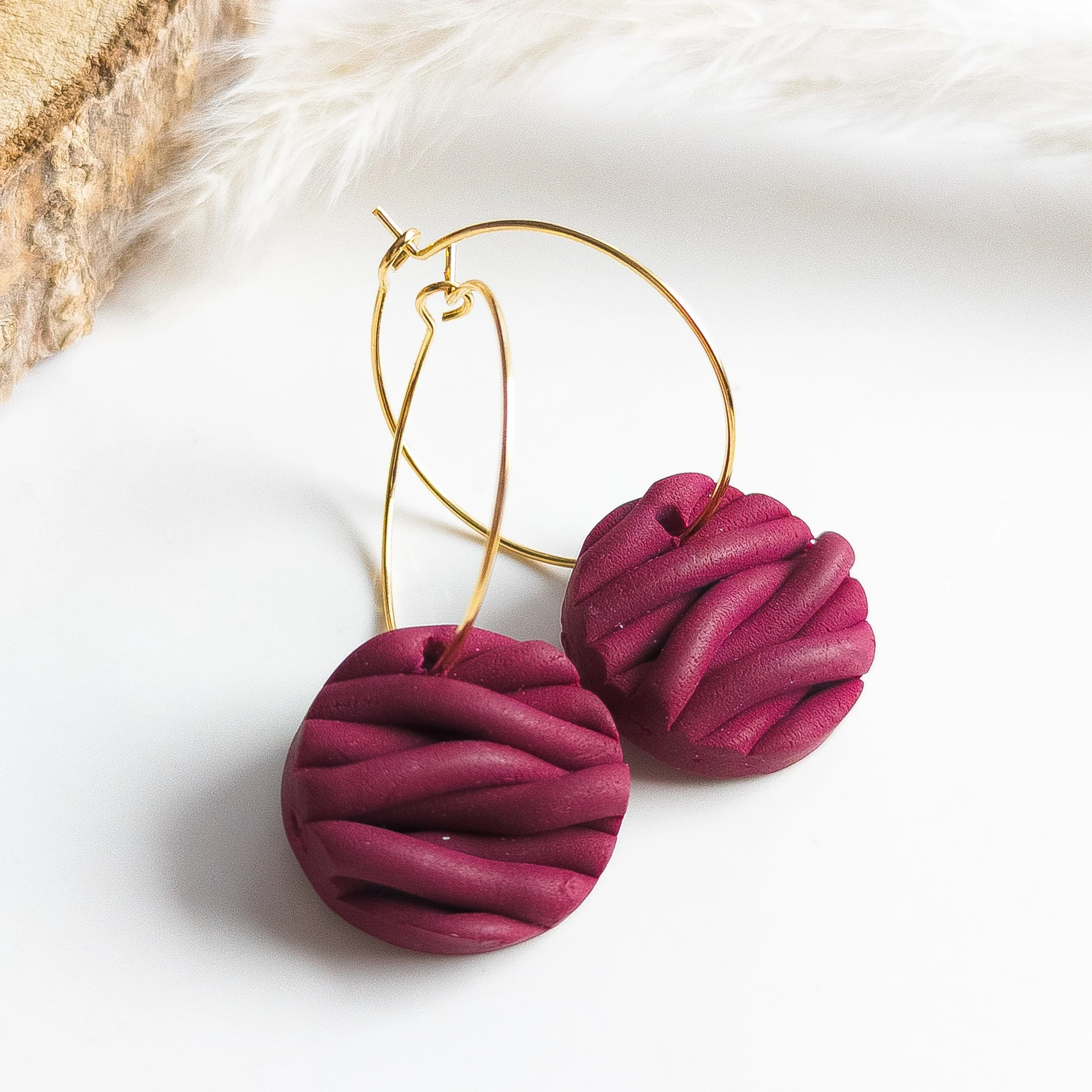Burgundy Braided Hoop Earrings