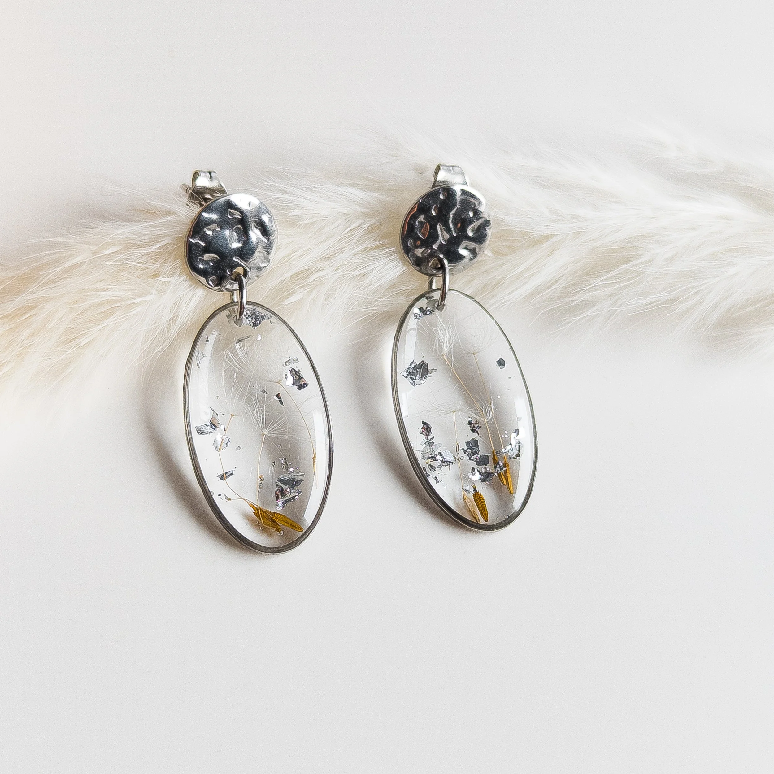 Oval Dandelion Stainless Steel Earrings