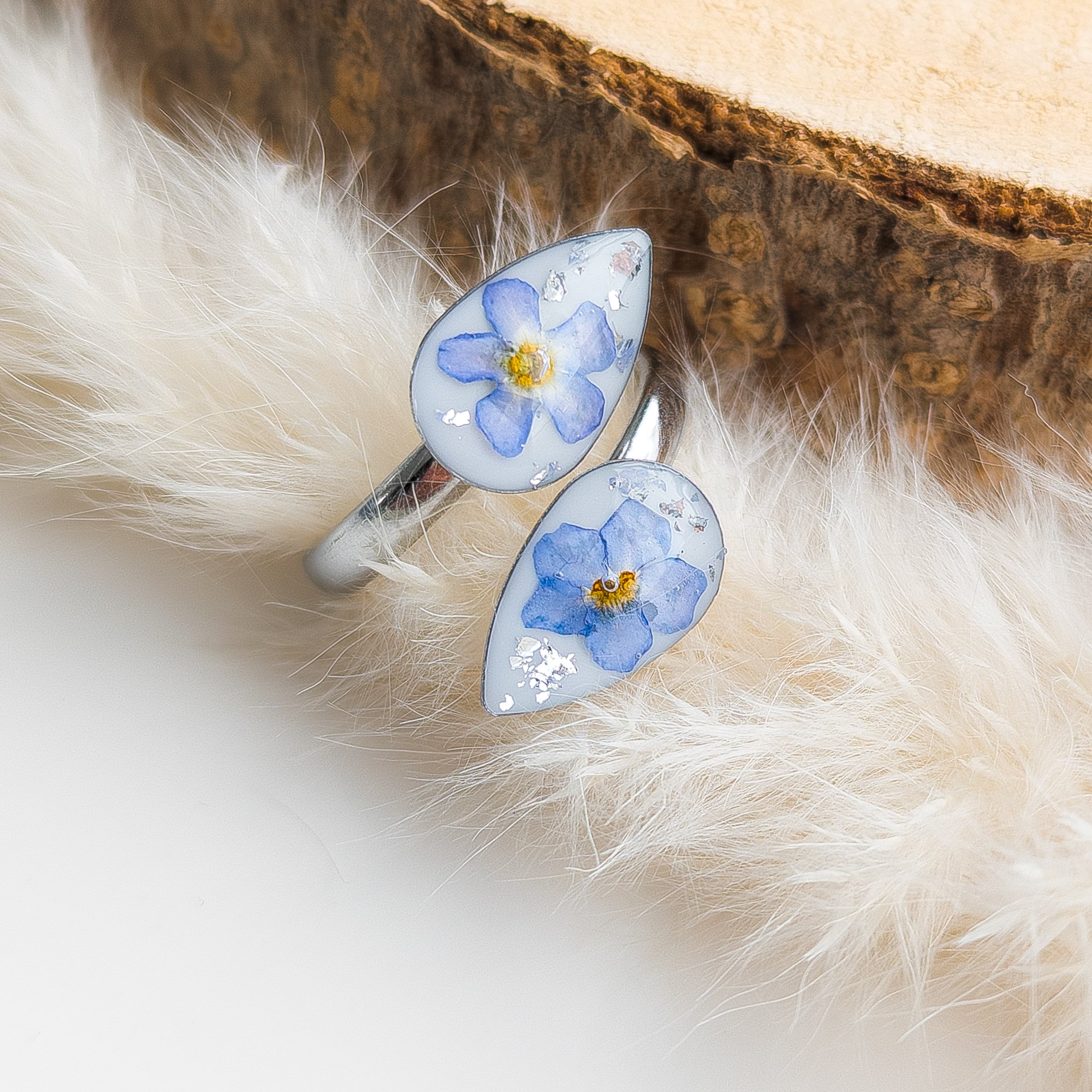 Adjustable Forget-Me-Not Silver Ring