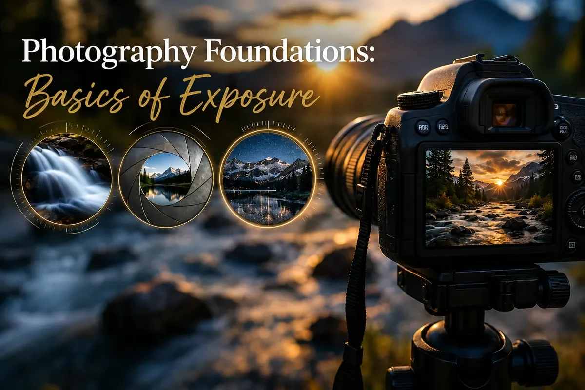 A camera photographing water running over rocks