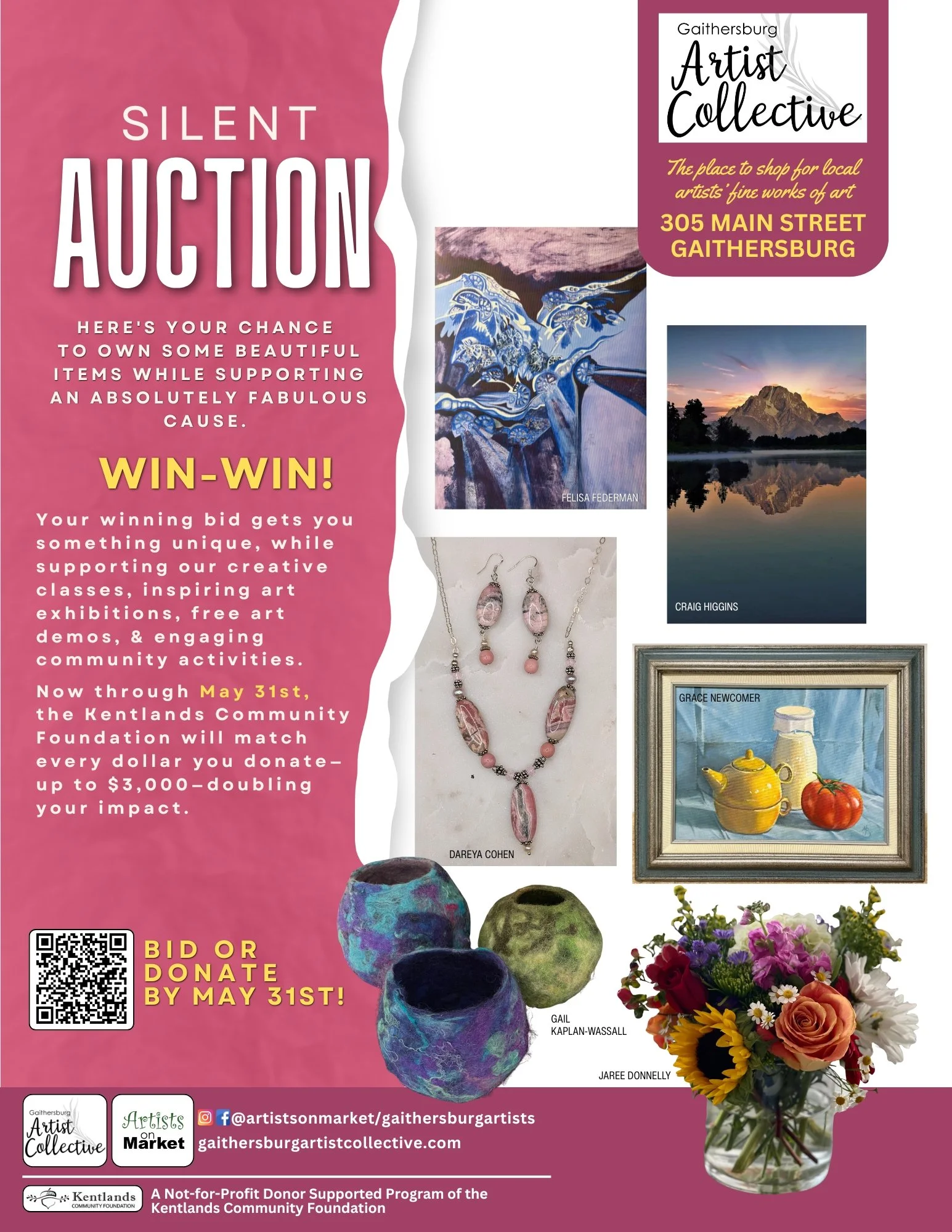 Flyer for the Gaithersburg Artist Collective's Silent Auction