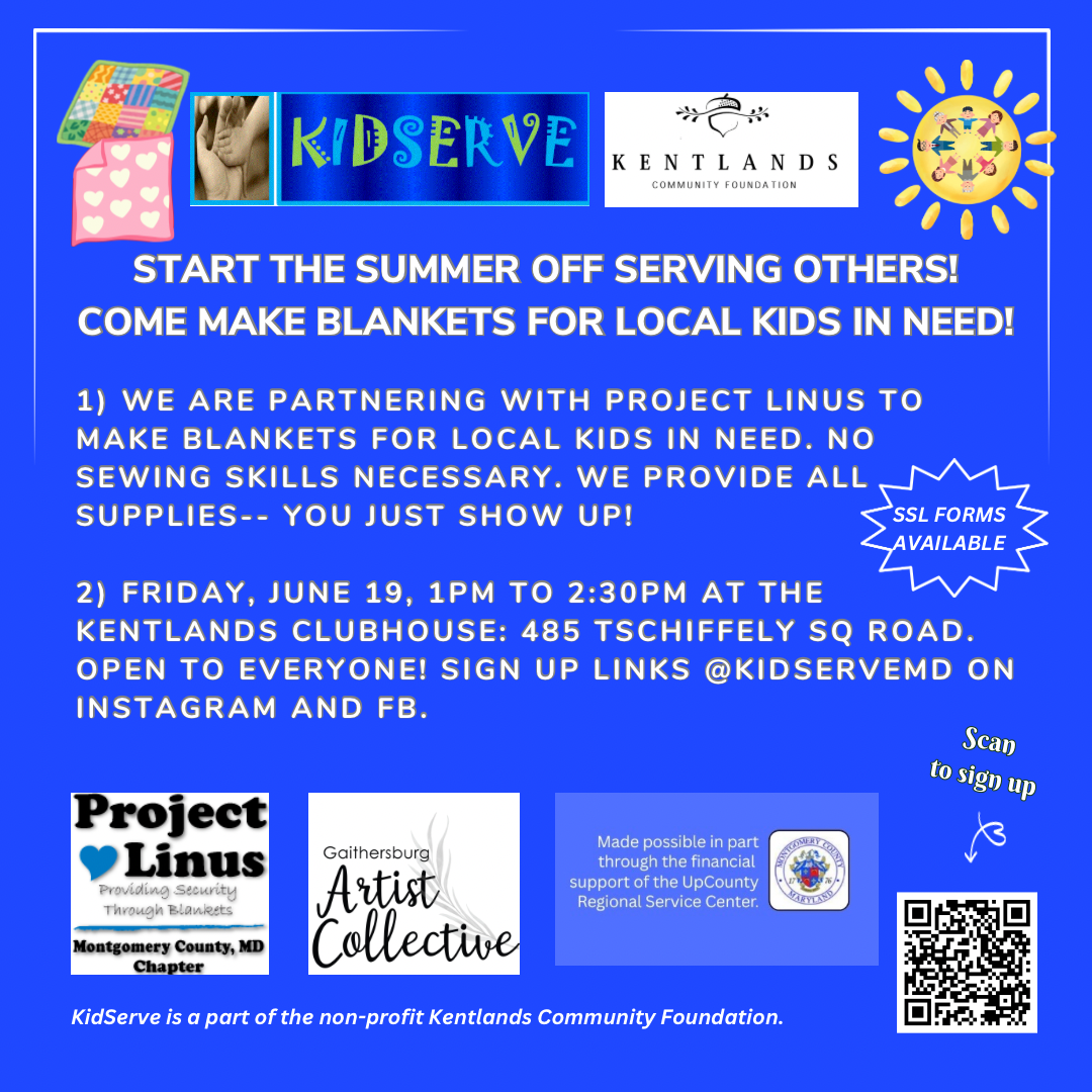 Flyer for KidServe blanket making event