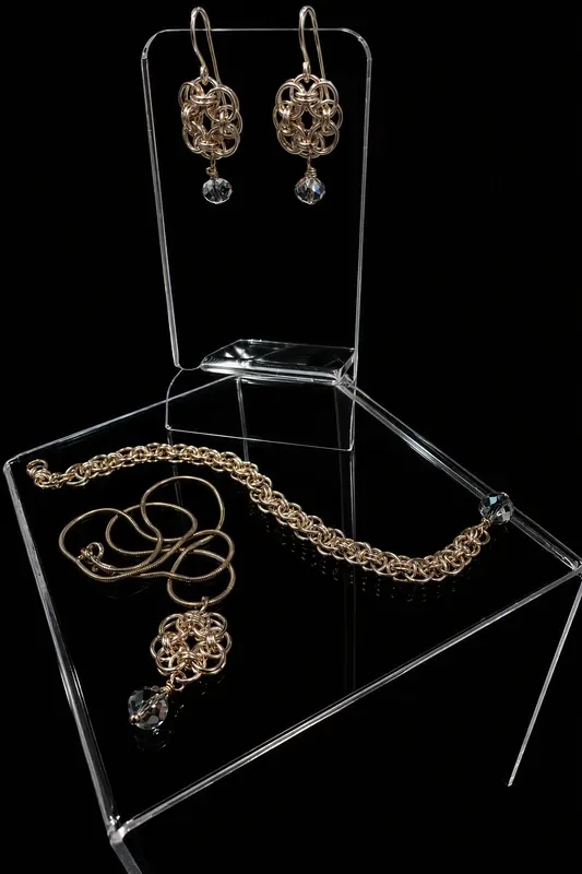 Chain mail earrings, bracelet, and necklace