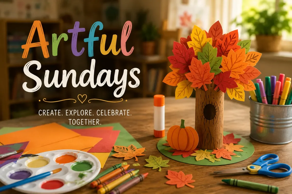 Autumn themed art supplies on a table