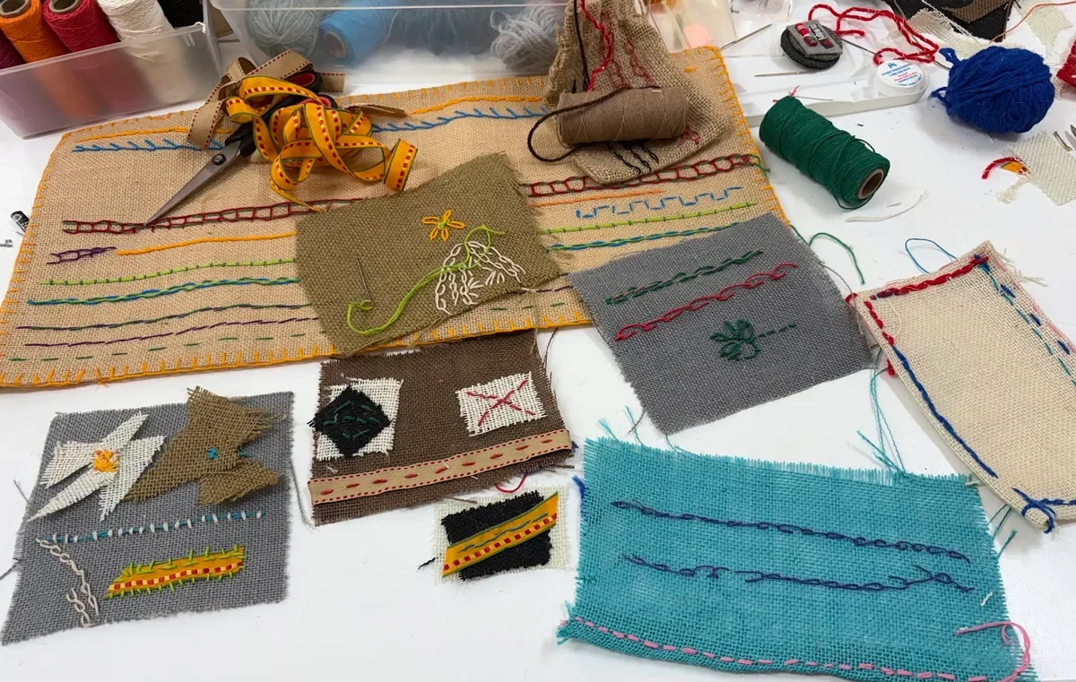 Scraps of material on a table