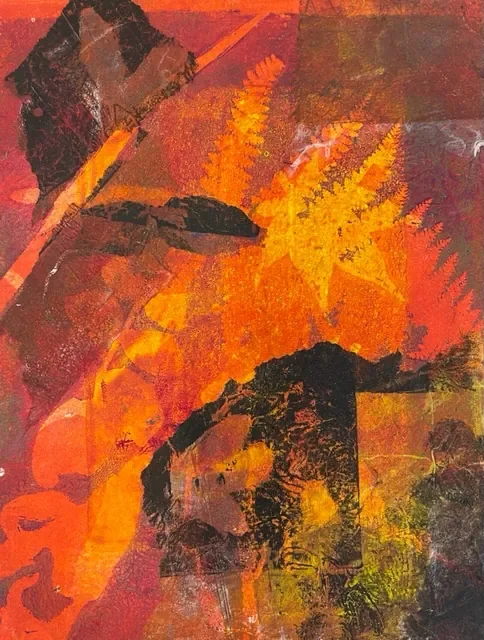 An abstract red and orange Image created with gelatin slabs