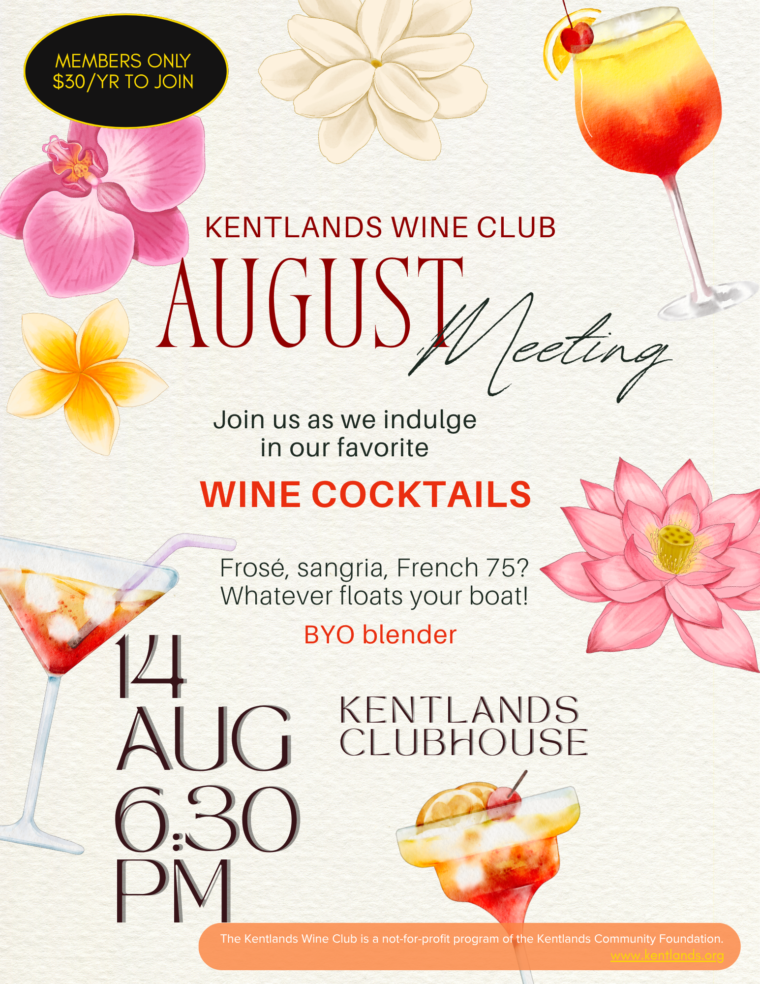 Kentlands Wine Club August meeting flyer