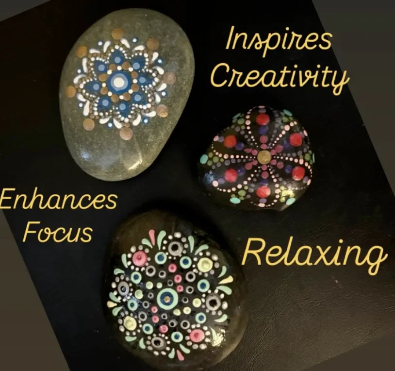 Stones with mandala dots painted on them