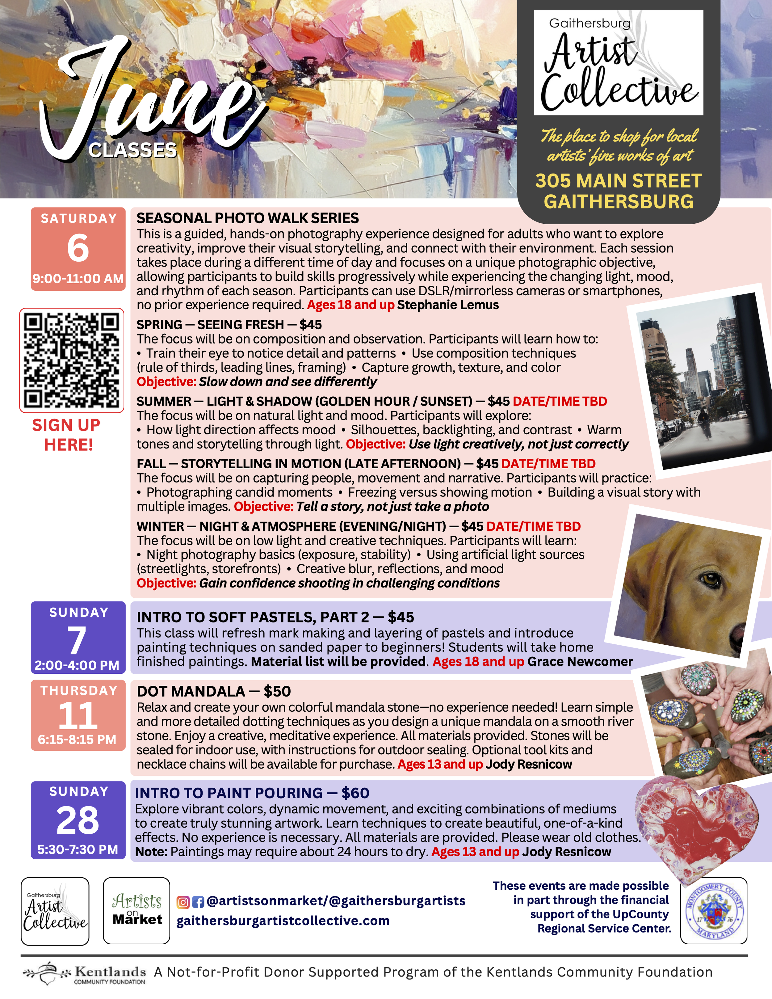 June class flyer for the Kentlands Community Foundation's Gaithersburg Artist Collective