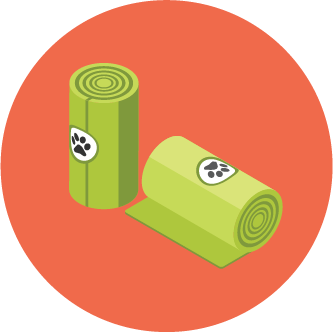 Two rolled green yoga mats with paw print designs on them, one rolled and one unrolled, against an orange background.