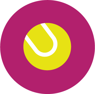 A circular icon with a purple background and a yellow circle inside, featuring a white U-shaped line.