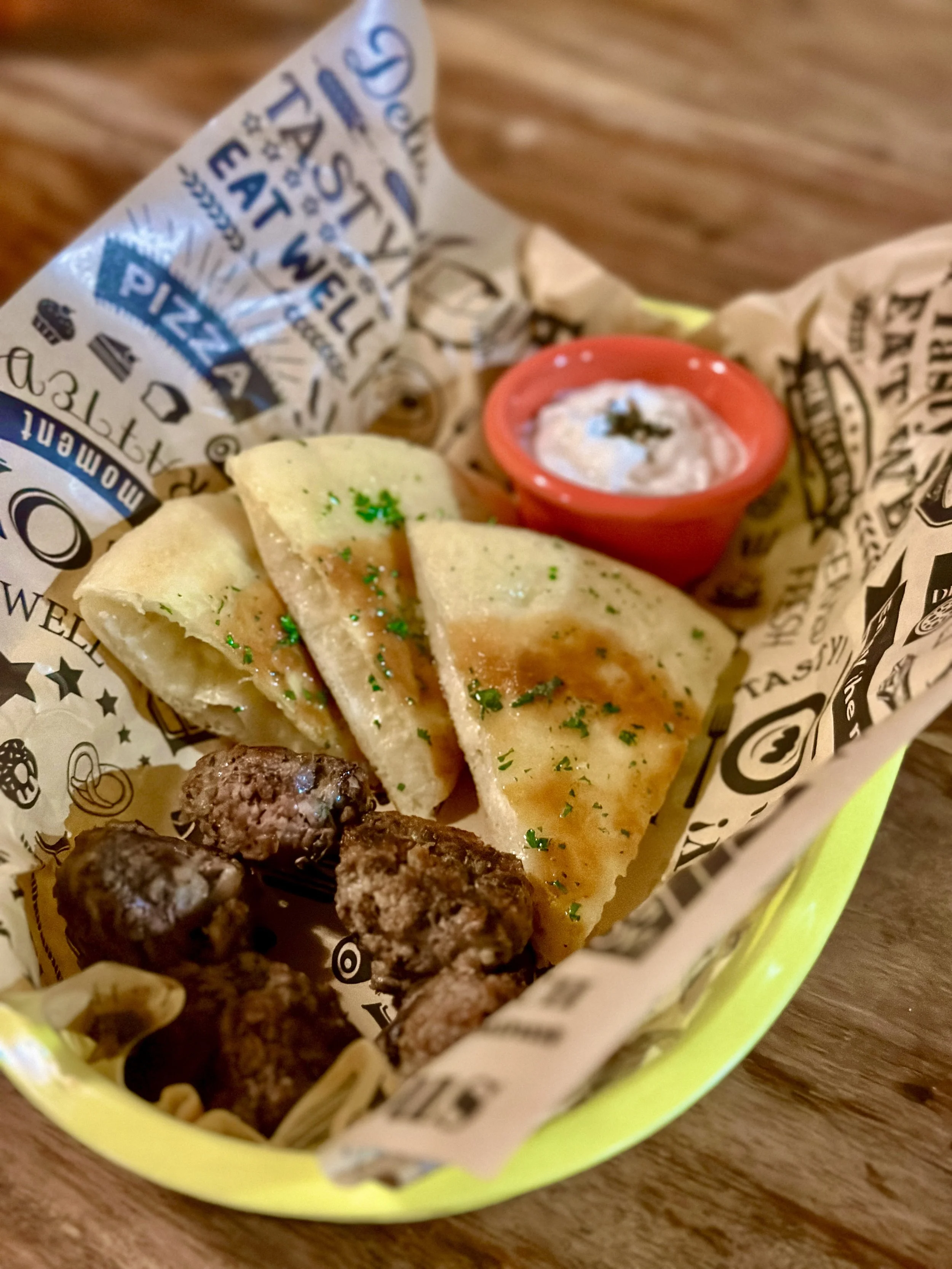 Stuffed pita with greek meatballs & tzatziki