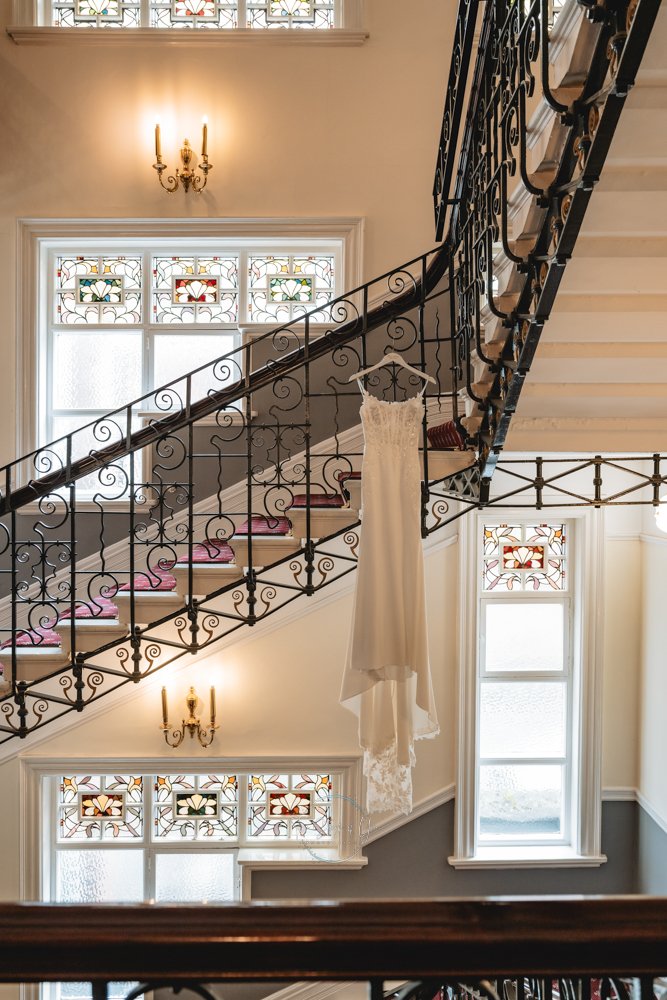 Victorian Staircase with wedding dress