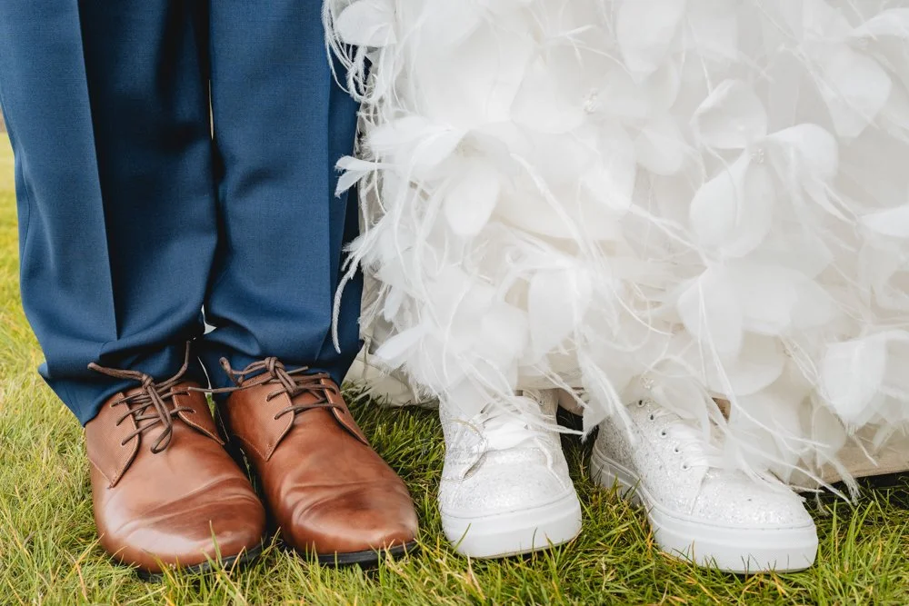 Bride and groom wedding shoes