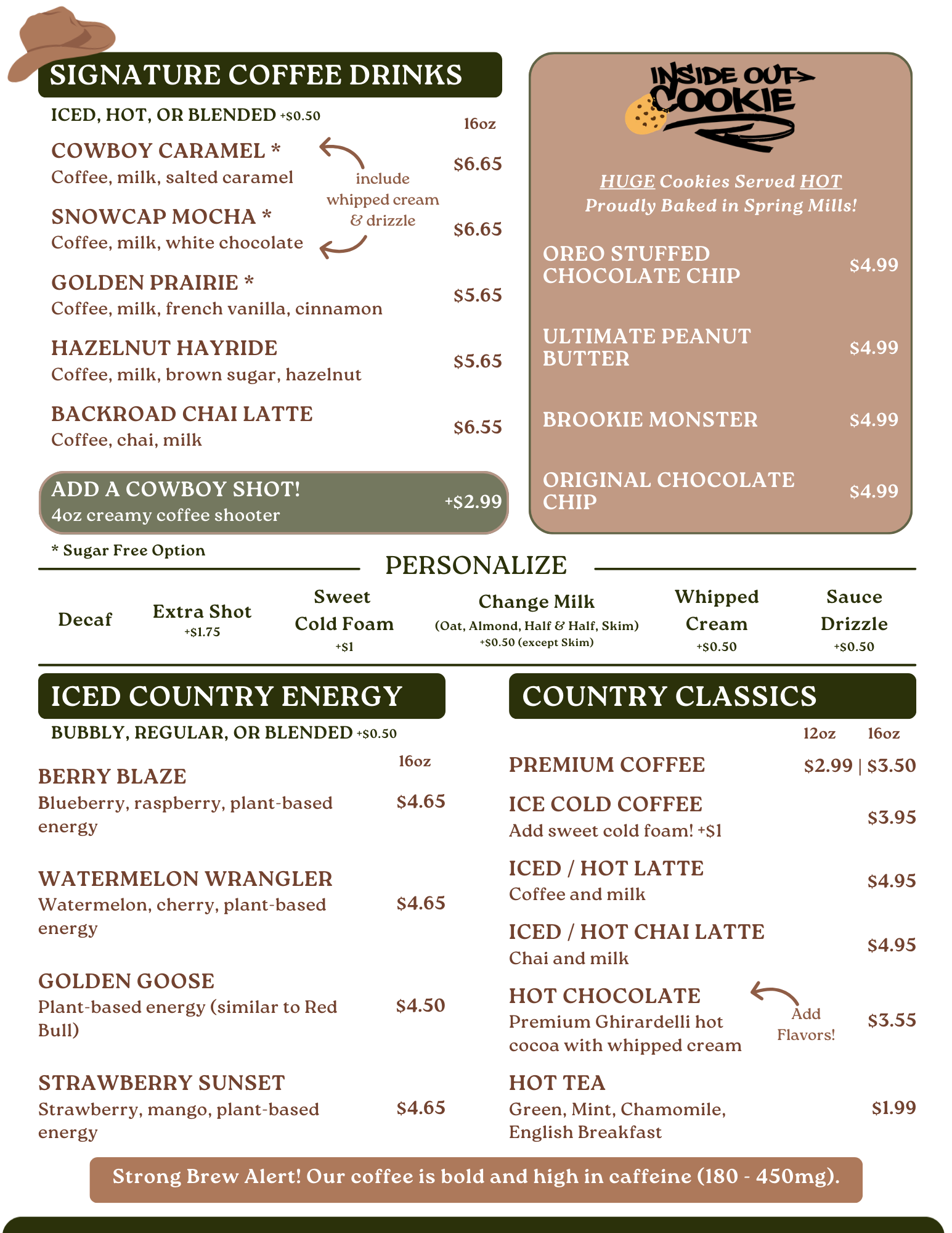 Country Time Coffee Company Menu Front