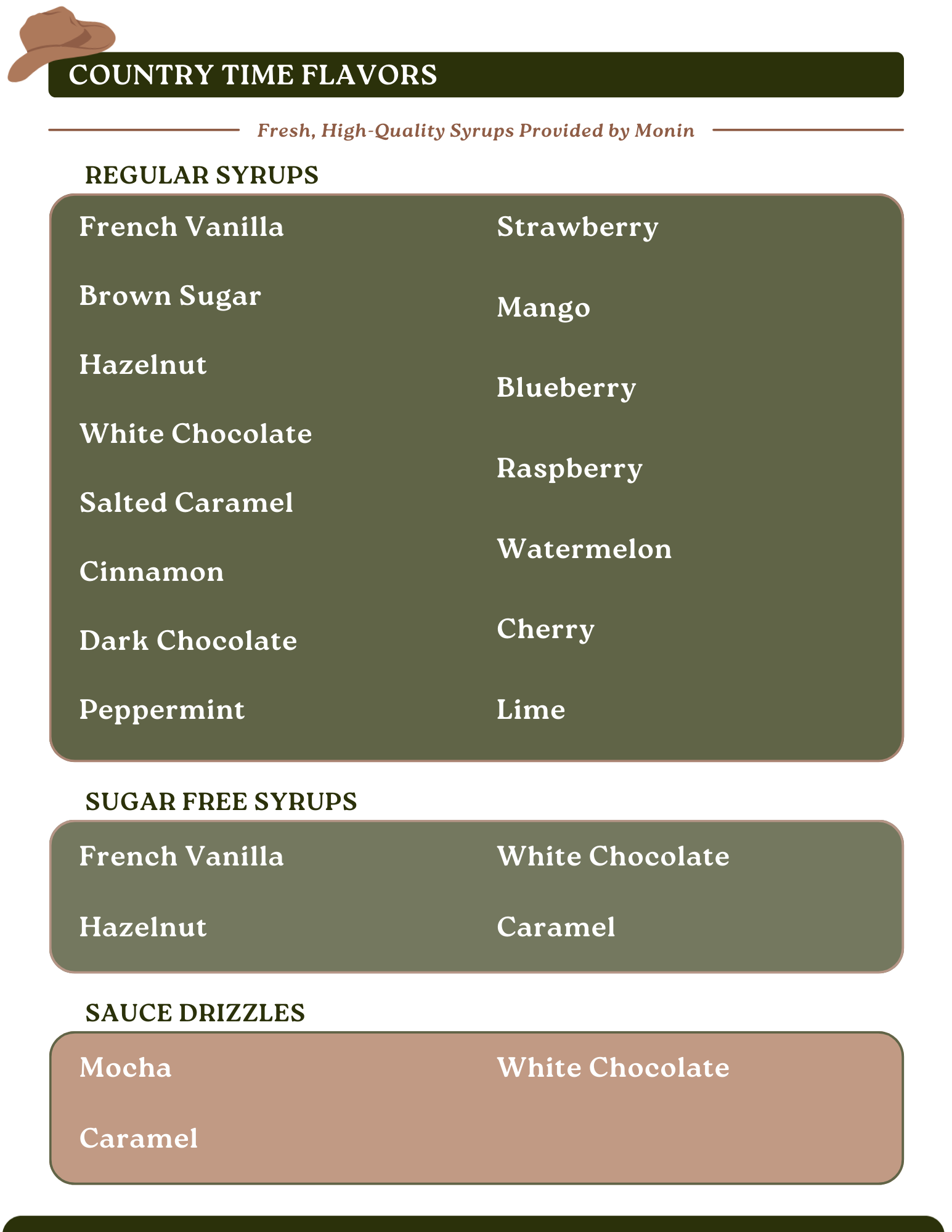 Country Time Coffee Company Menu Back