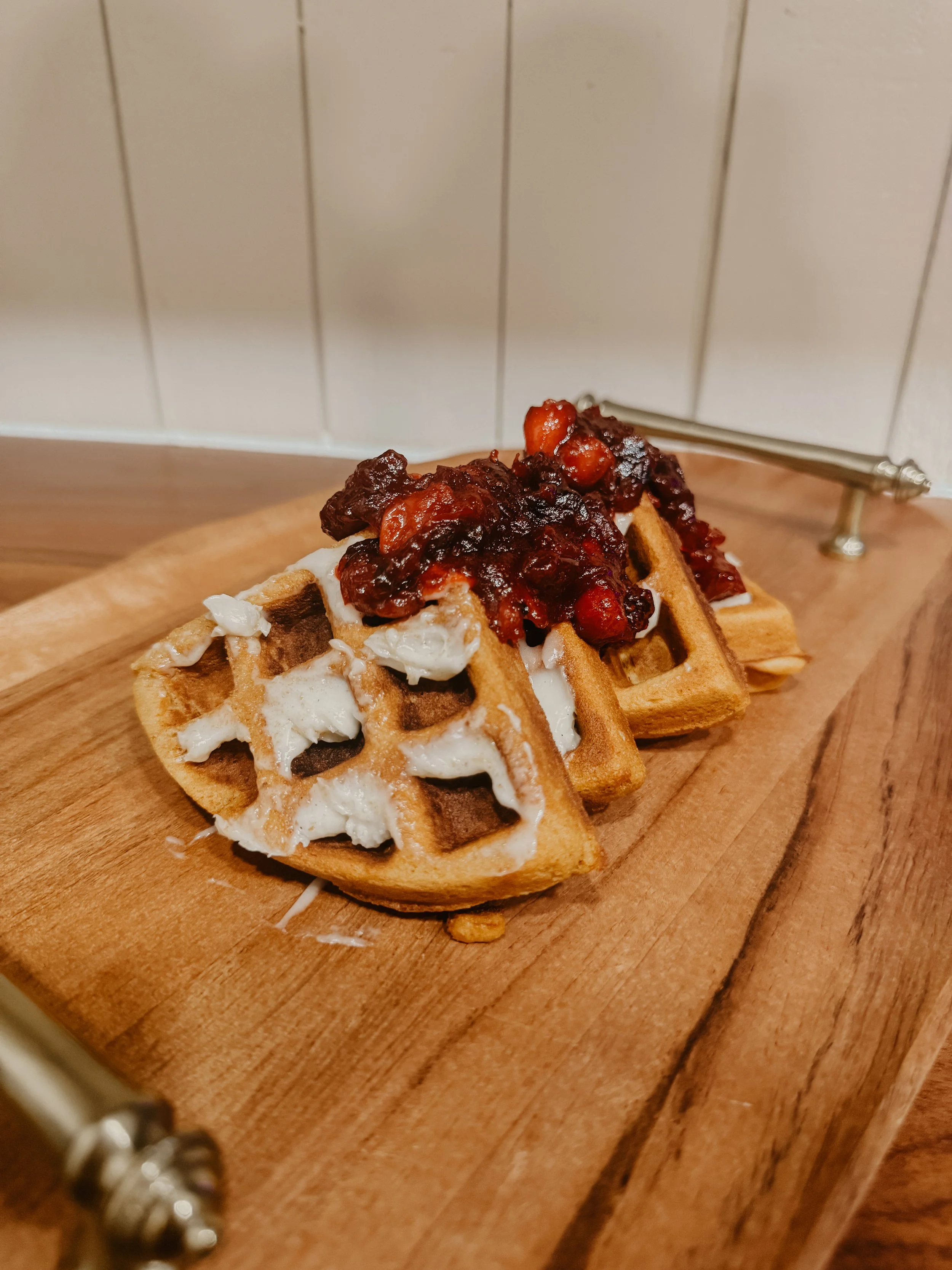 Gluten-Free Stuffed Gingerbread Waffles with Orange Cranberry Compote
