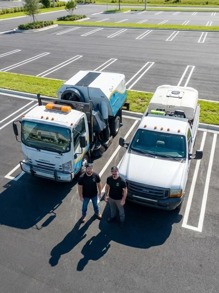 Parking Lot Sweeping Trucks with crew