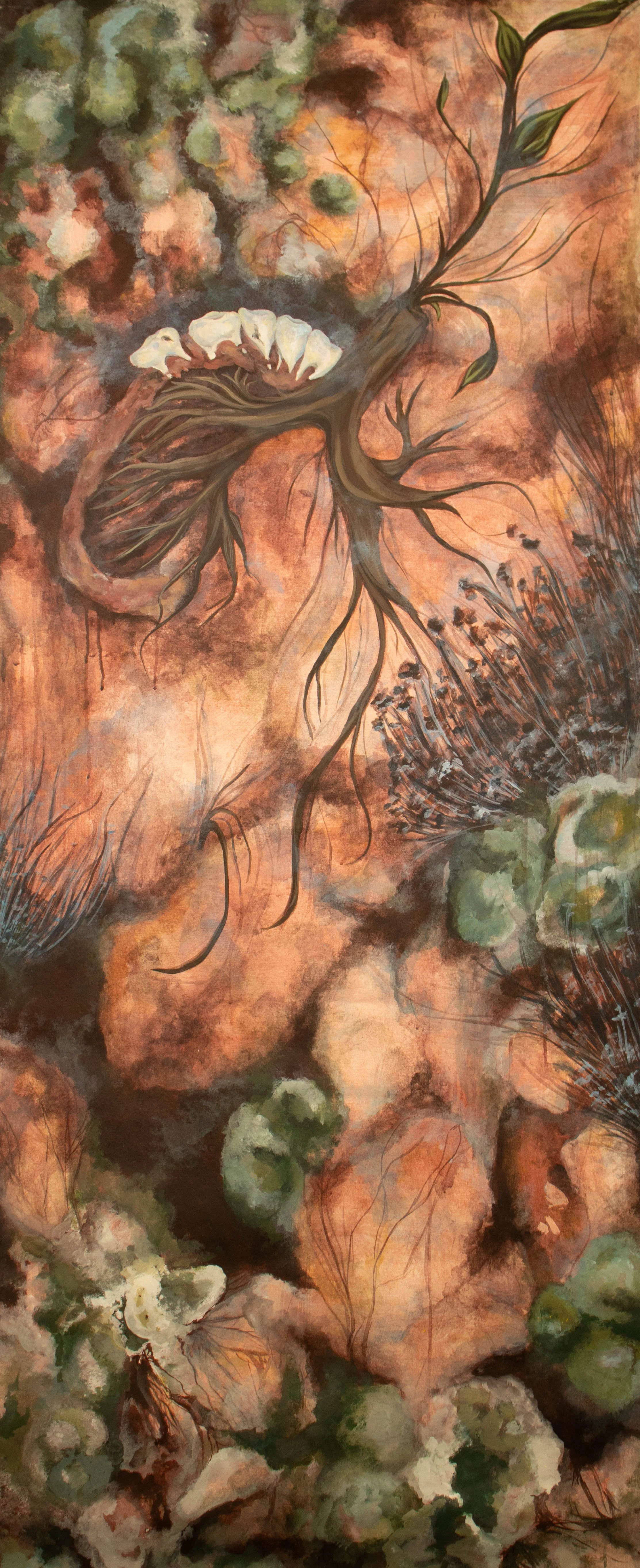 Breathe into the Inevitable
2023
Acrylic on Canvas, Wooden Dowels
74 in x 32 in