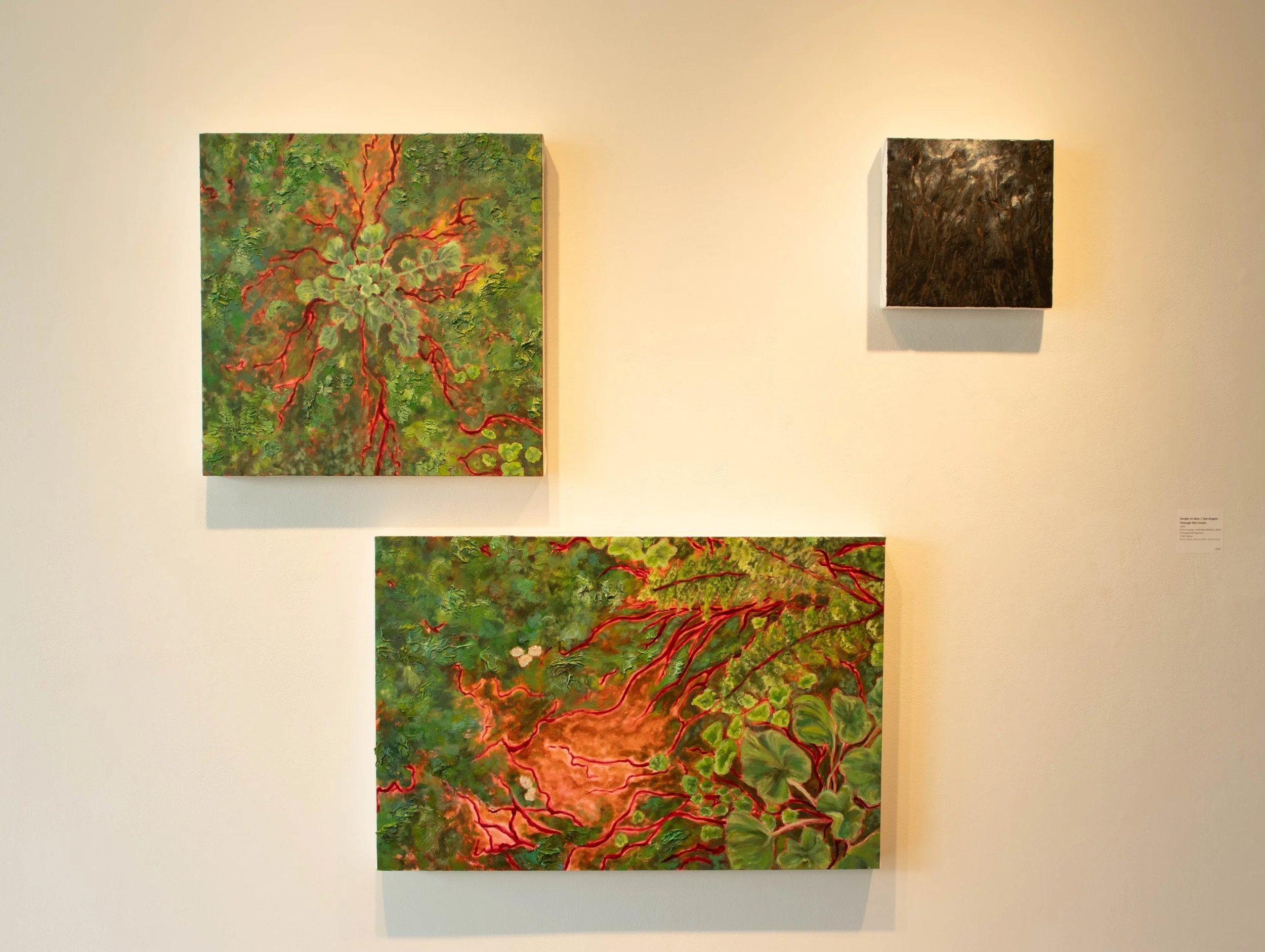 Tender in Vein, I See Angels Through the Cracks
2024
Oil on Canvas, Cold Wax Medium, Pearl Ex
Powdered Pigments
3 Part Series
3' x 2', 2' x 2', 1' x 1'
