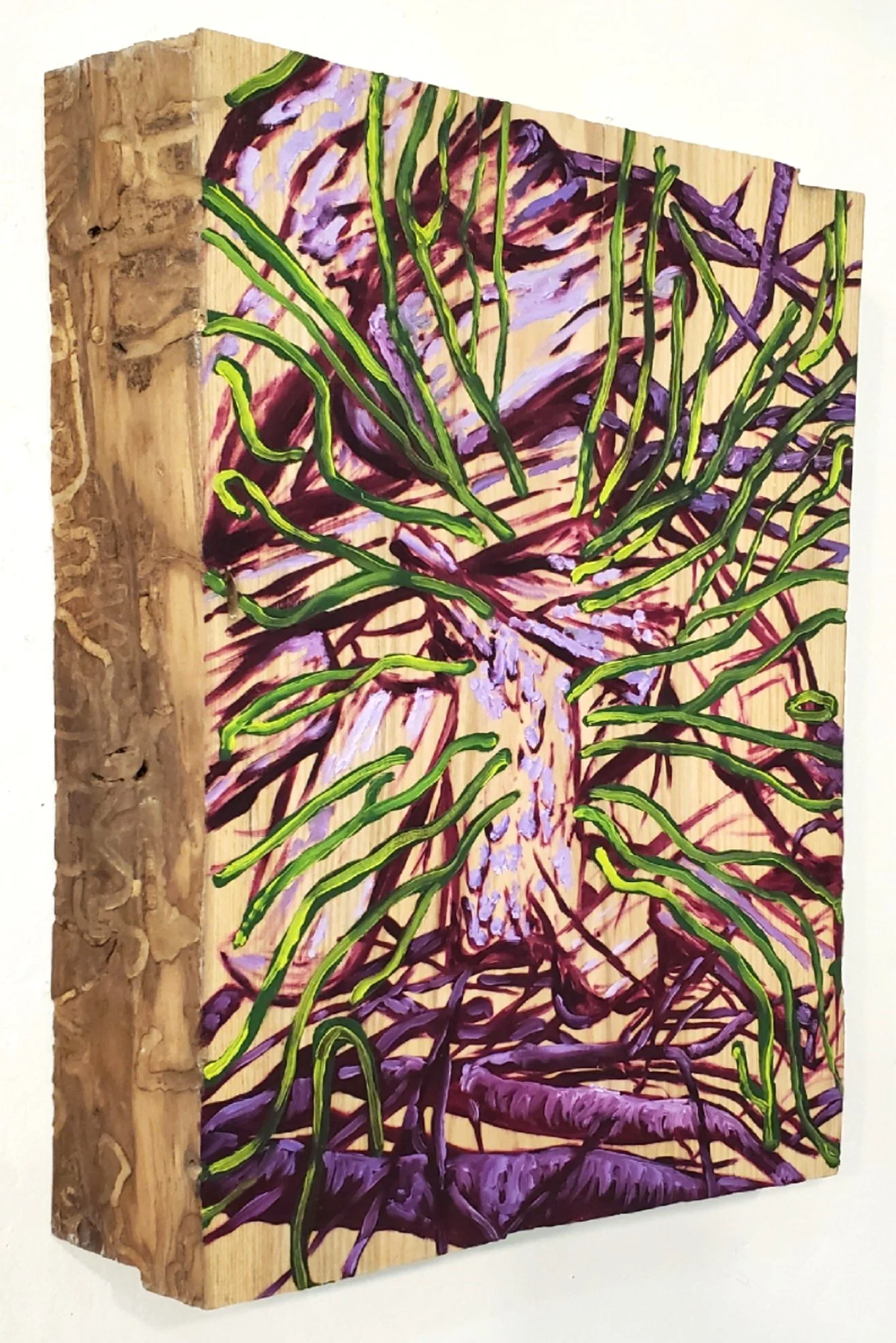 Scrape Out My Sides | 2024 | Oil on Ash Tree Slice | 18.5" x 15" x 3.5"