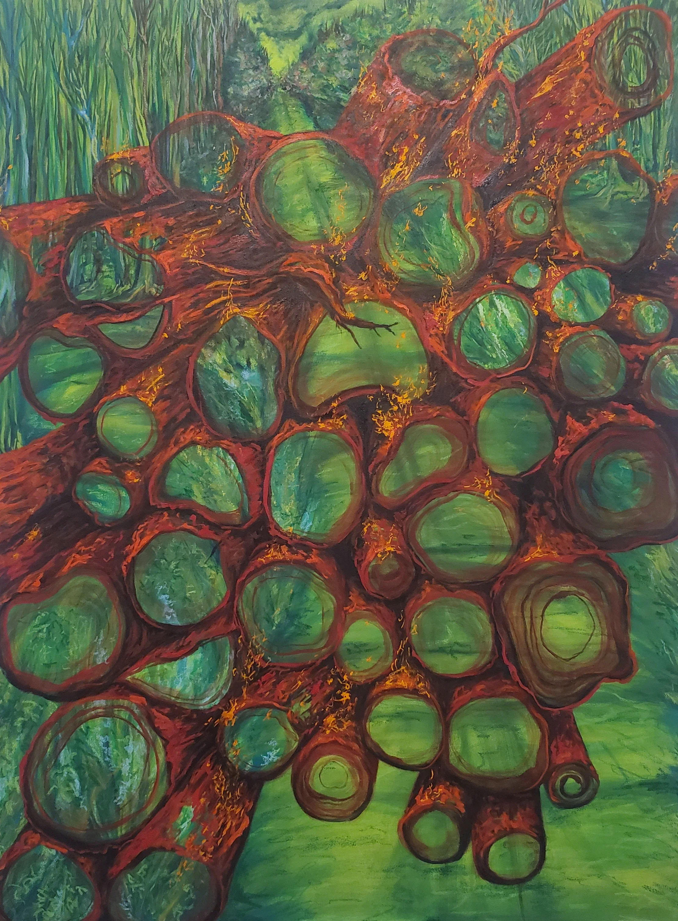 
Scorched and Sapped; Coat the Lungs | 2025 | Oil on Stretched Canvas | 48" x 36"