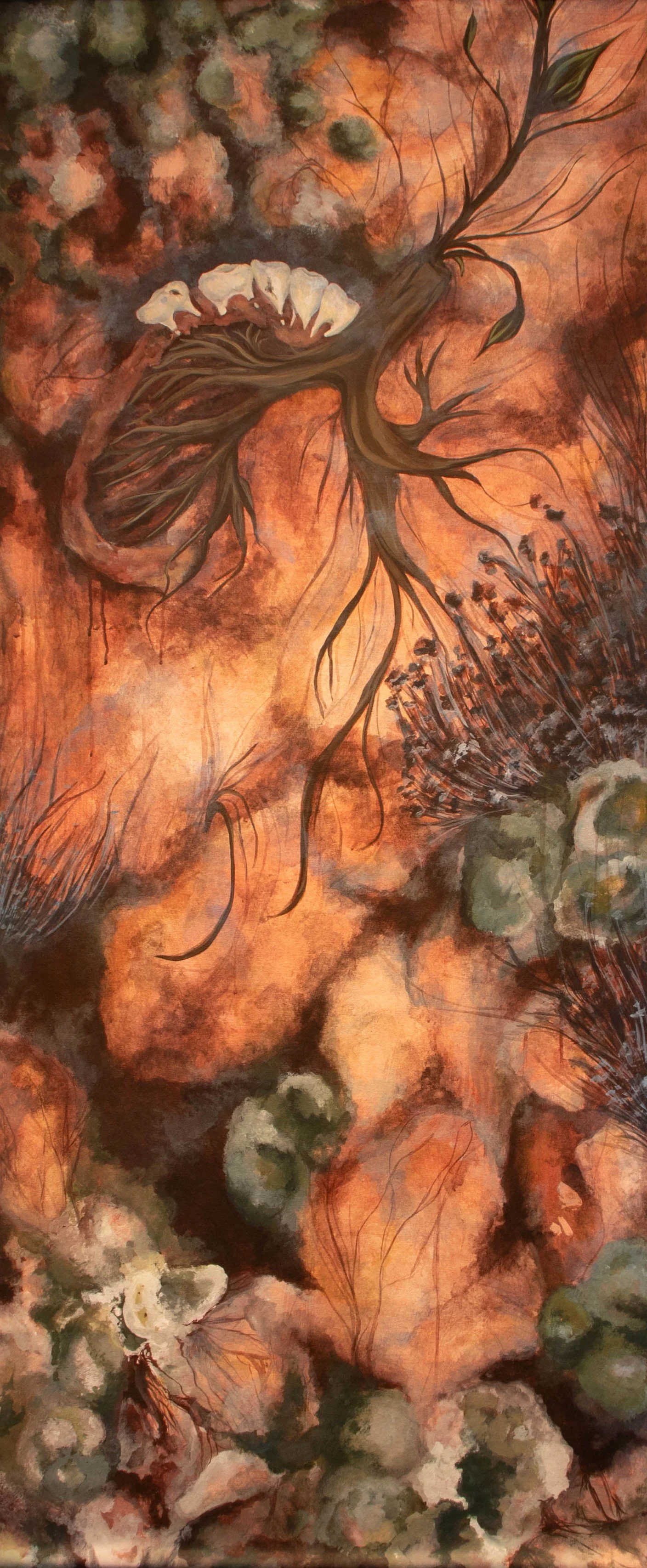 Breathe into the Inevitable | 2023 | Acrylic on Canvas, Wooden Dowels | 74" x 32"