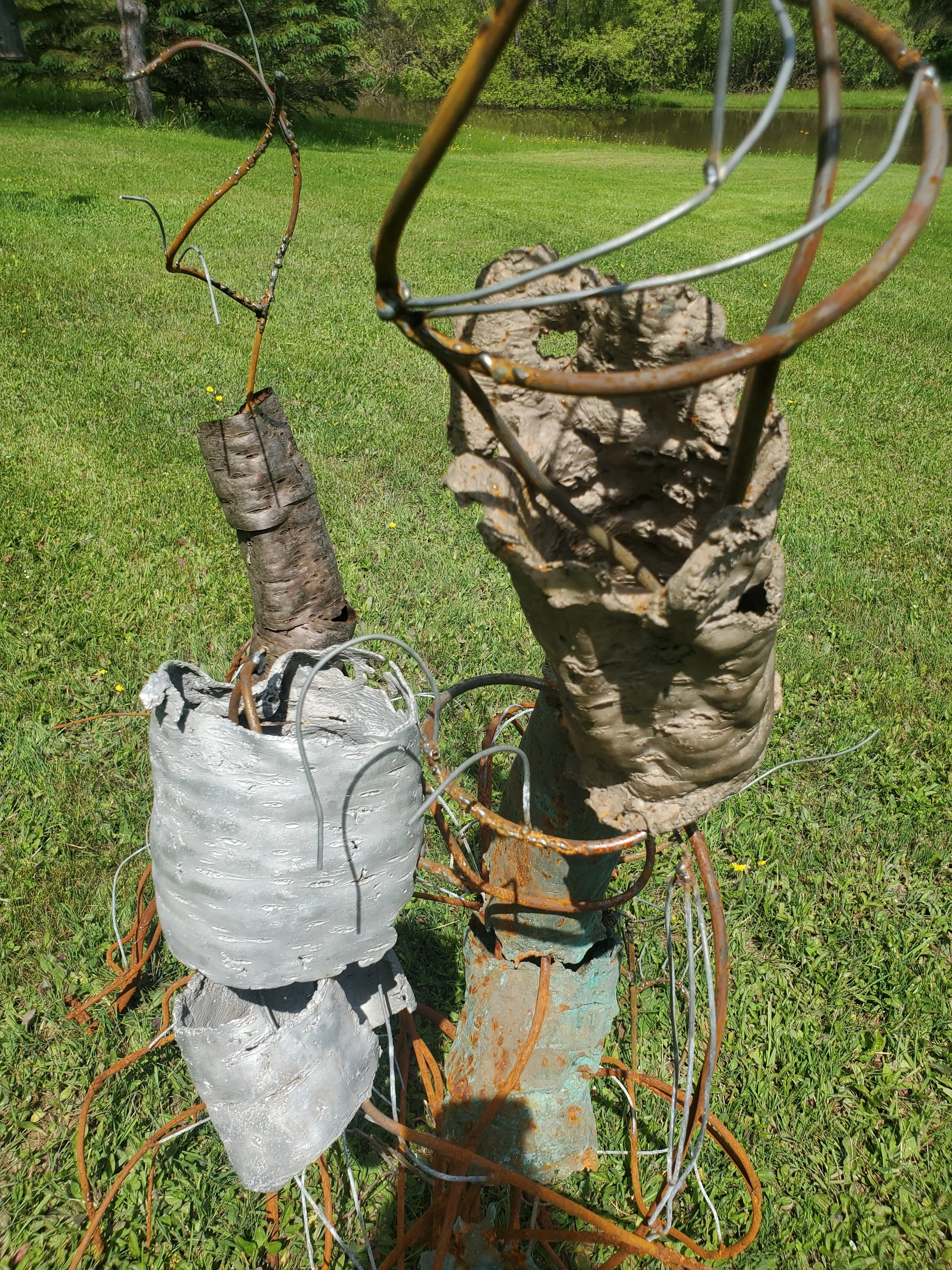 Carry on in Resemblance (Permanent Install) | 2025 | Cast Bronze and Aluminum, Round Stock, Wire, Welds, Birch Bark | 101" x 30" x 72"