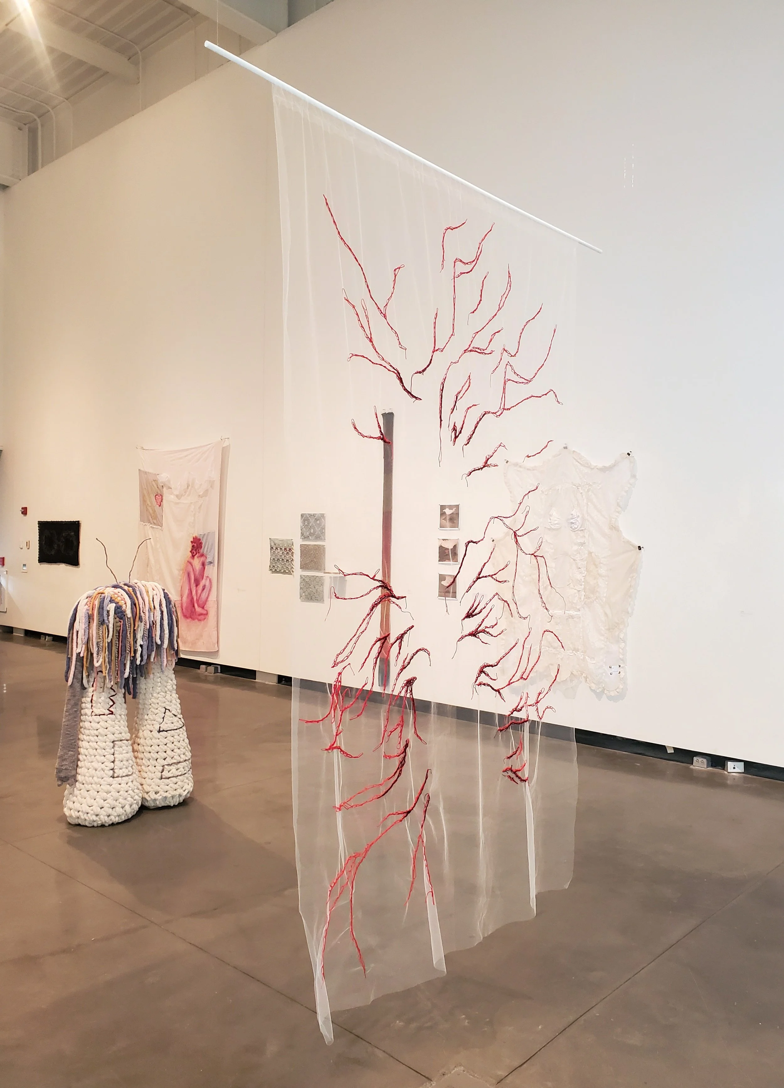 The Schism of Being Submerged (Part 1) | Fiber Show 2025 | Tulle, Embroidery Thread, Dowel | 85" x 65"