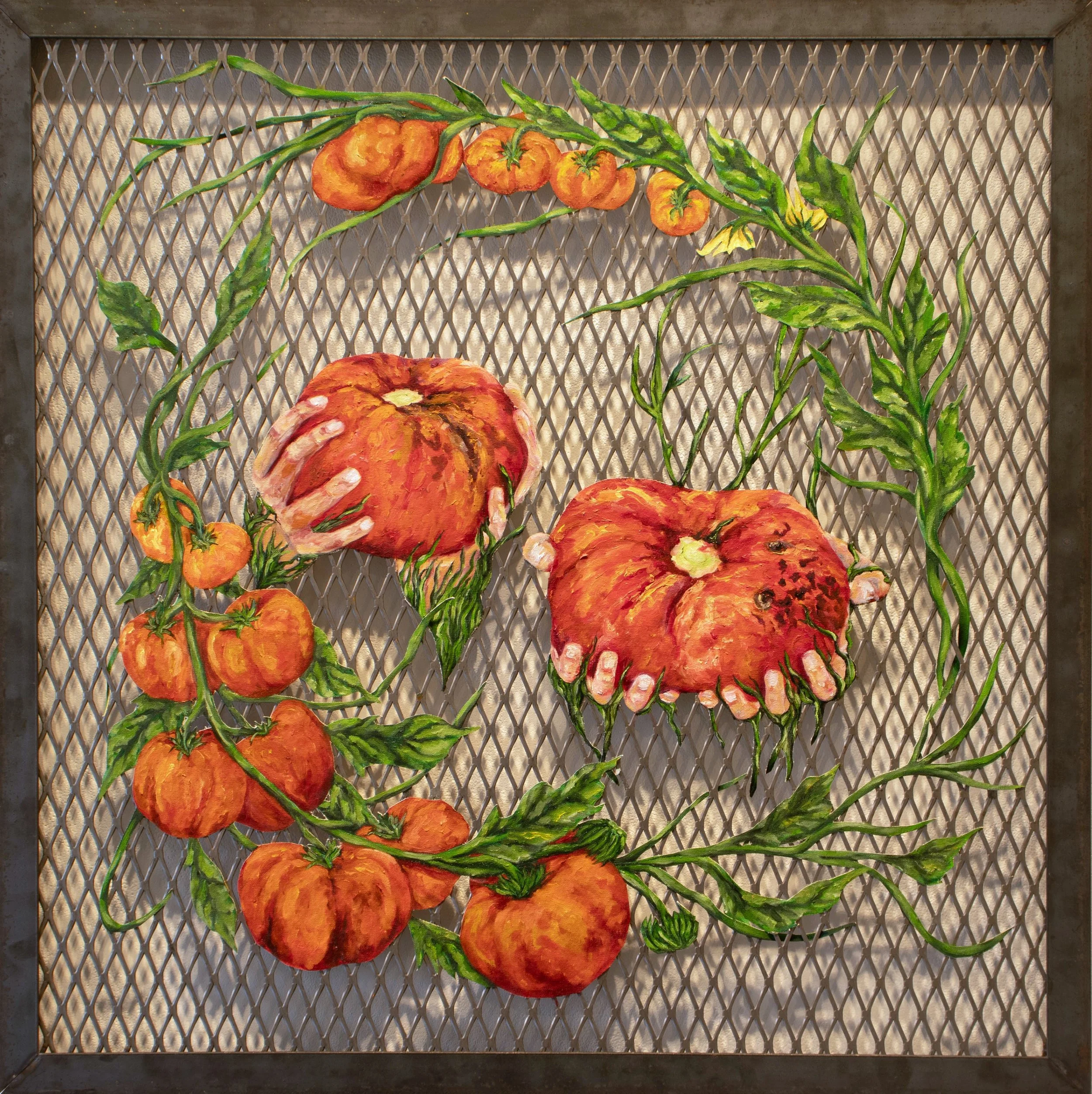 Heirlooms | 2024 | Oil on Canvas, Metal Frame | 36" x 36"