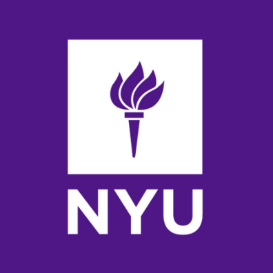 NYU logo with torch symbol on purple background.