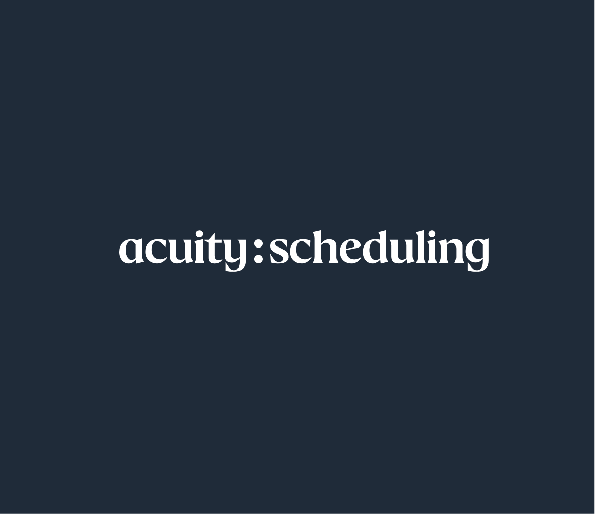 Dark background with white text that reads 'acuity: scheduling'.