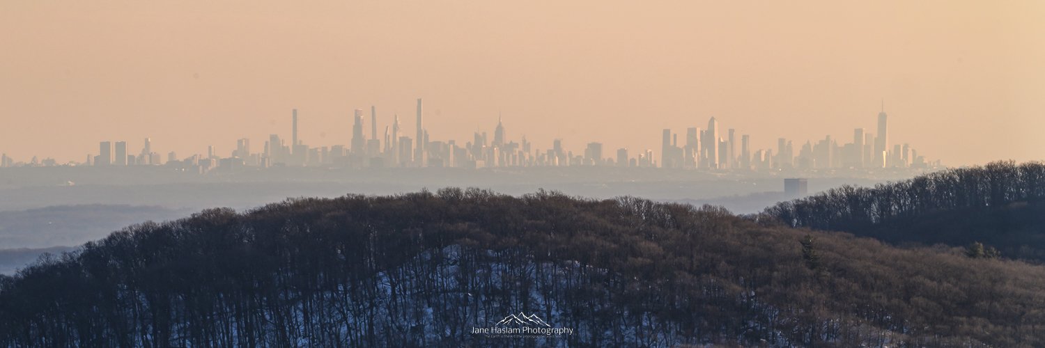 NYC at sunset viewed from Bear Mountain, New York