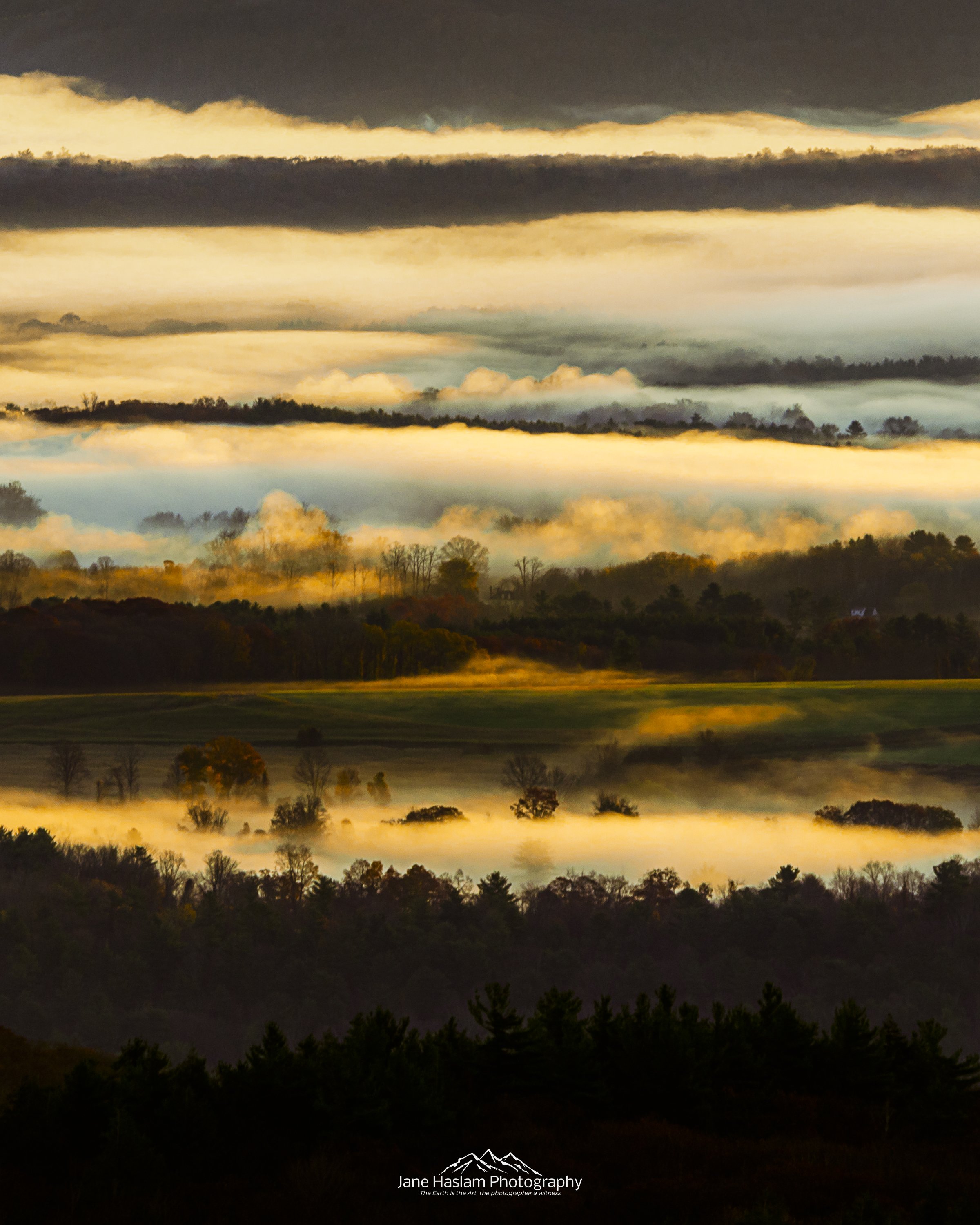 A Sunrise view towards Salisbury, Lakeville and the Housatonic Valley, from the viewpoint on Round Mountain, Salisbury, CT