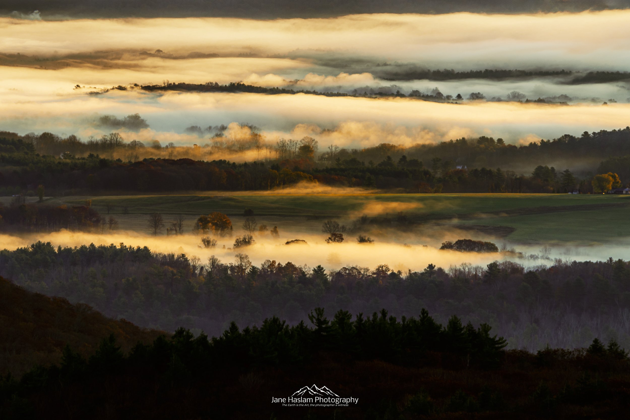 Sunrise view towards Salisbury, Lakeville and the Housatonic Valley, from the viewpoint on Round Mountain, Salisbury, CT