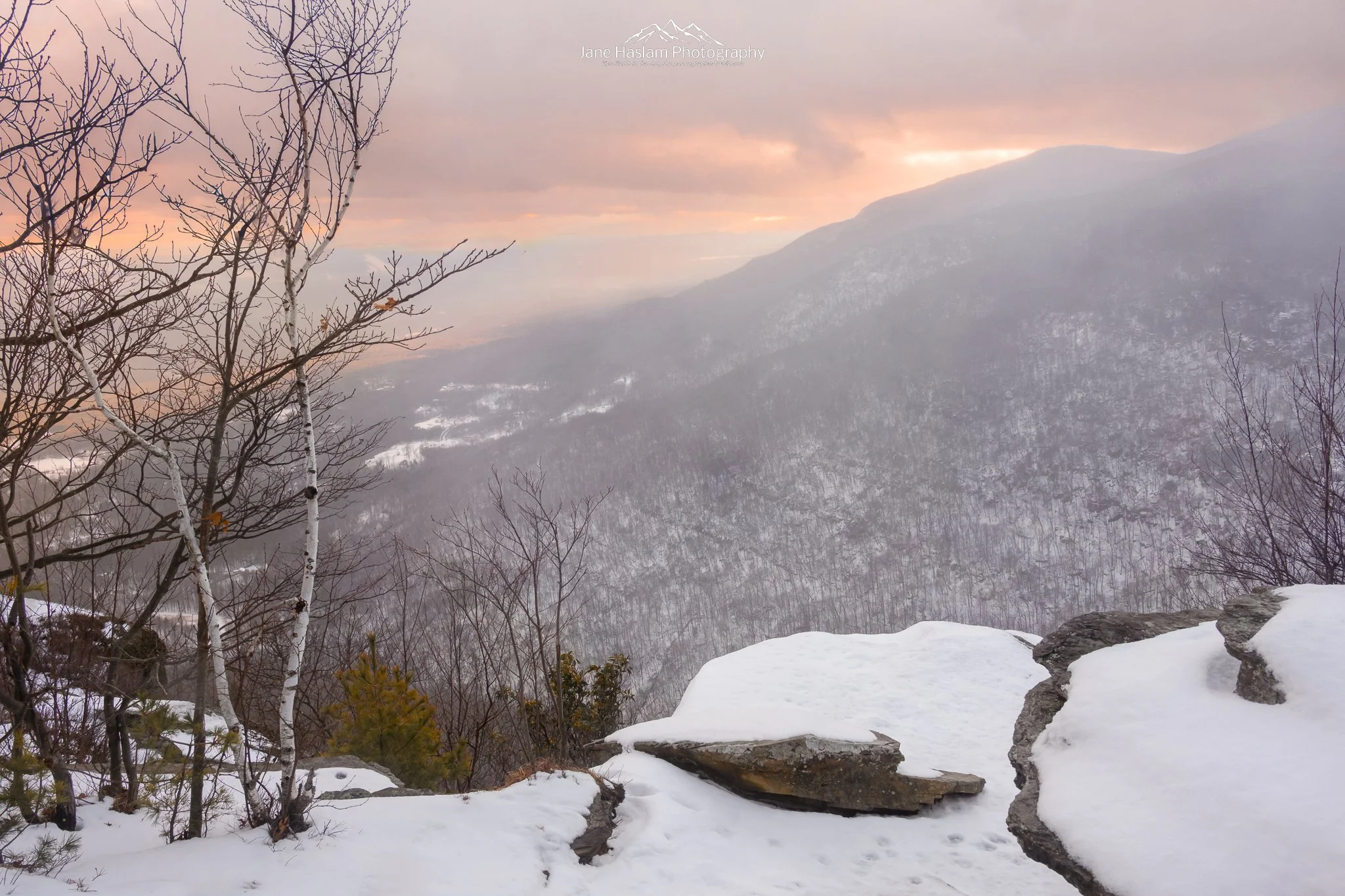 The view from Huckleberry Point in the Catskills during a Winter Sunset