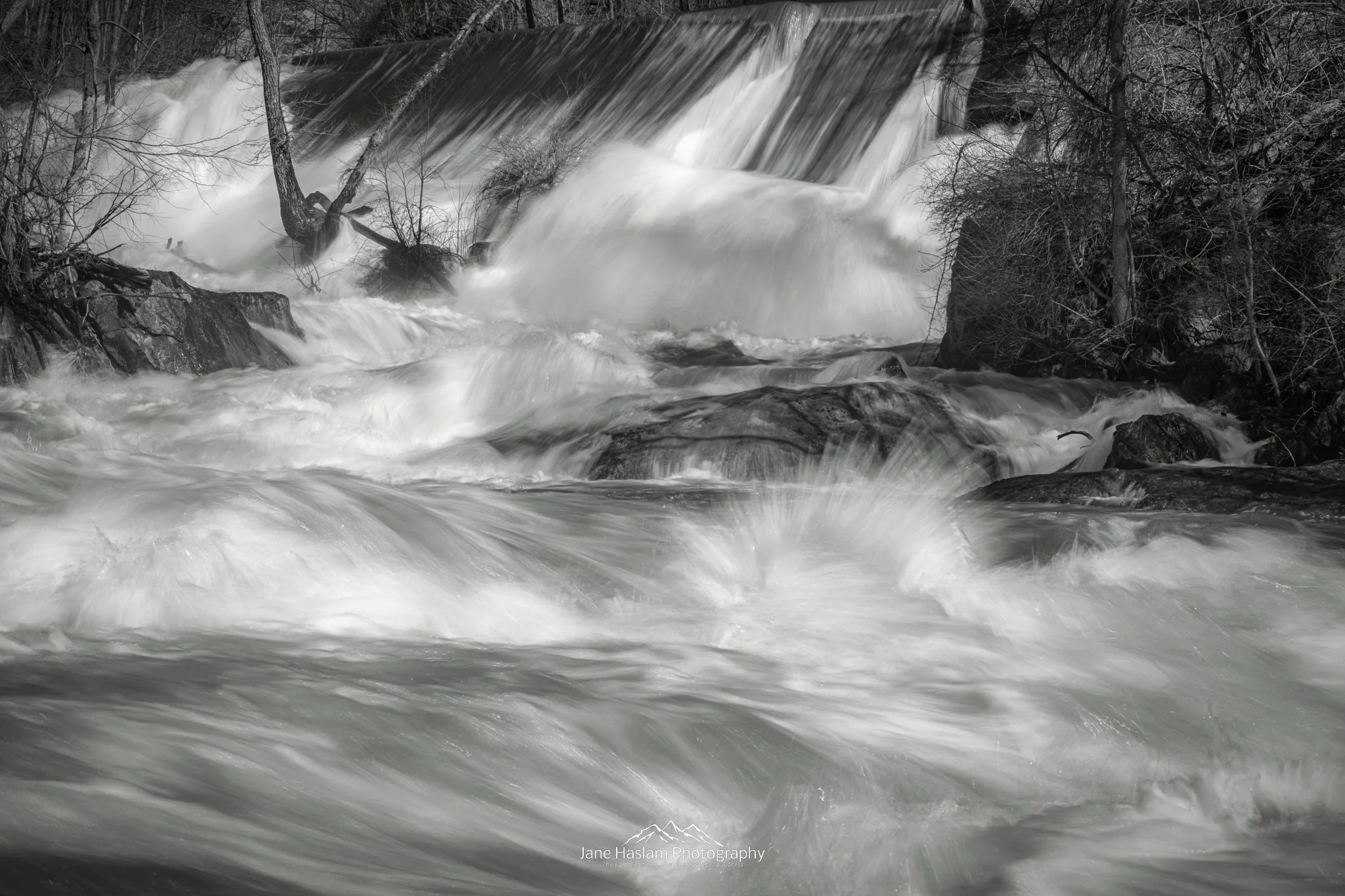Spring snowmelt flooding the Housatonic River at Bulls Bridge gorge, Kent, Connecticut