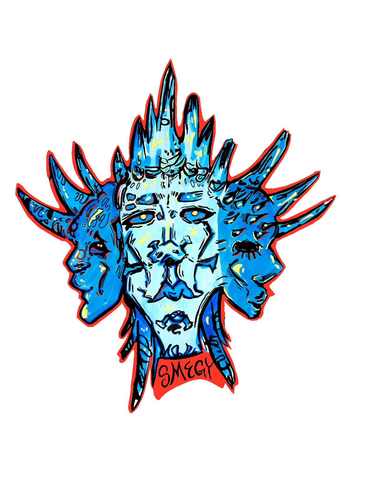 What started out as me practicing perspectives became a drawing I would nonstop draw, this multi faced punk showcases the many sides of us that we may not let out in the light. But they are still very real, and only we know they are there. 