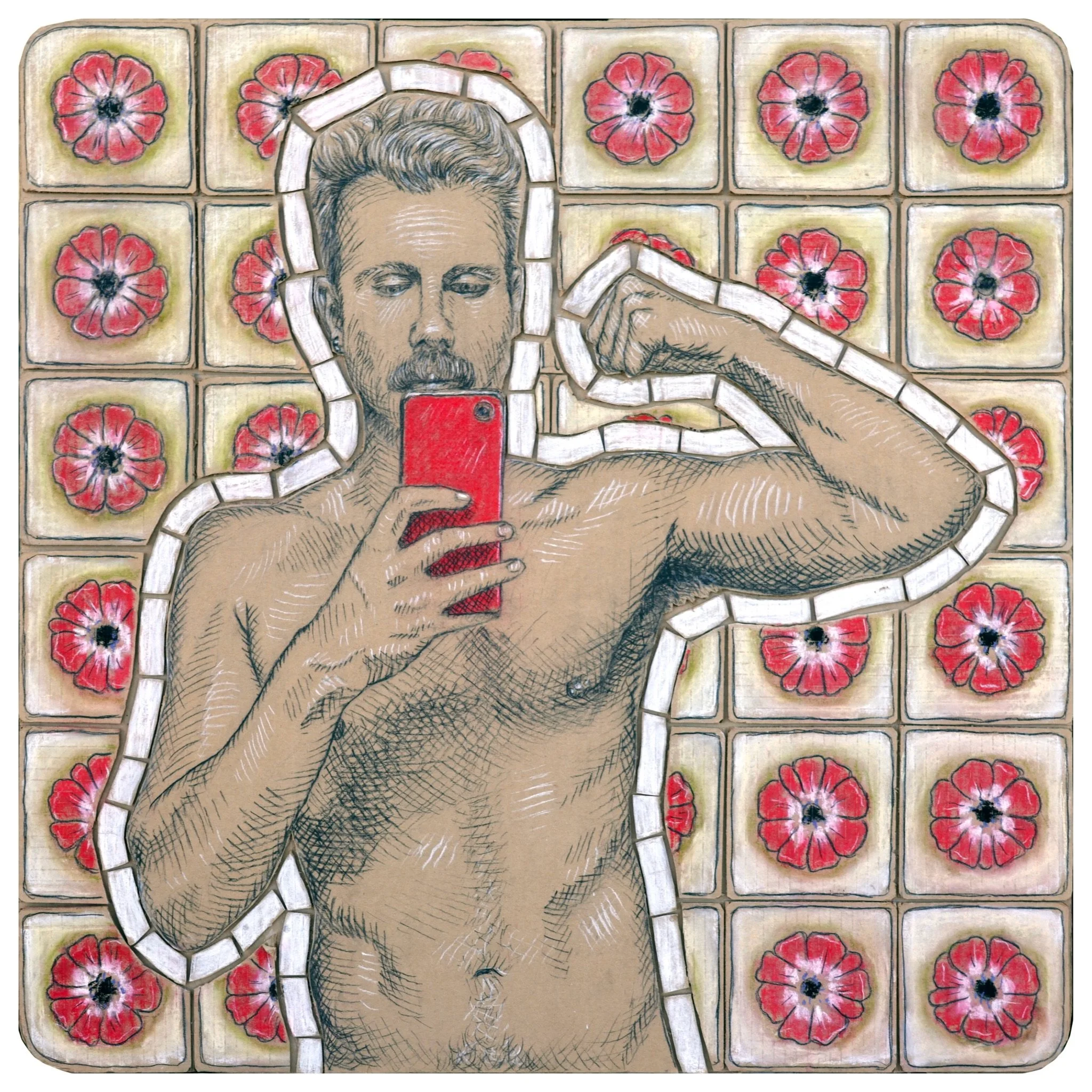 Anemone coronaria, 2025. Mixed media (charcoal, pastel on cardboard), 30 x 30 in.