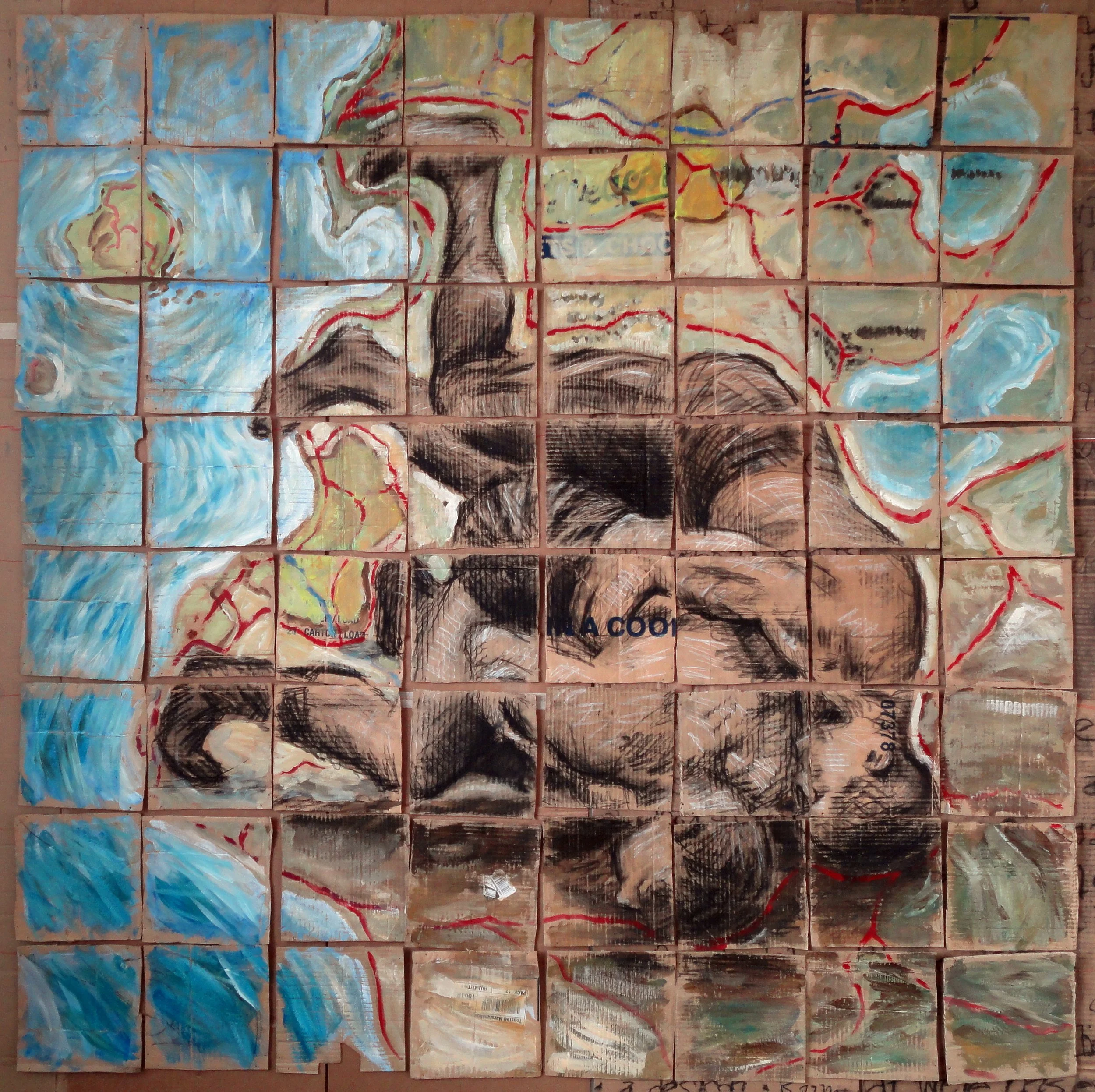 Push, 2007. Mixed media (charcoal, acrylic paint, cardboard), 60 x 60 in..jpeg