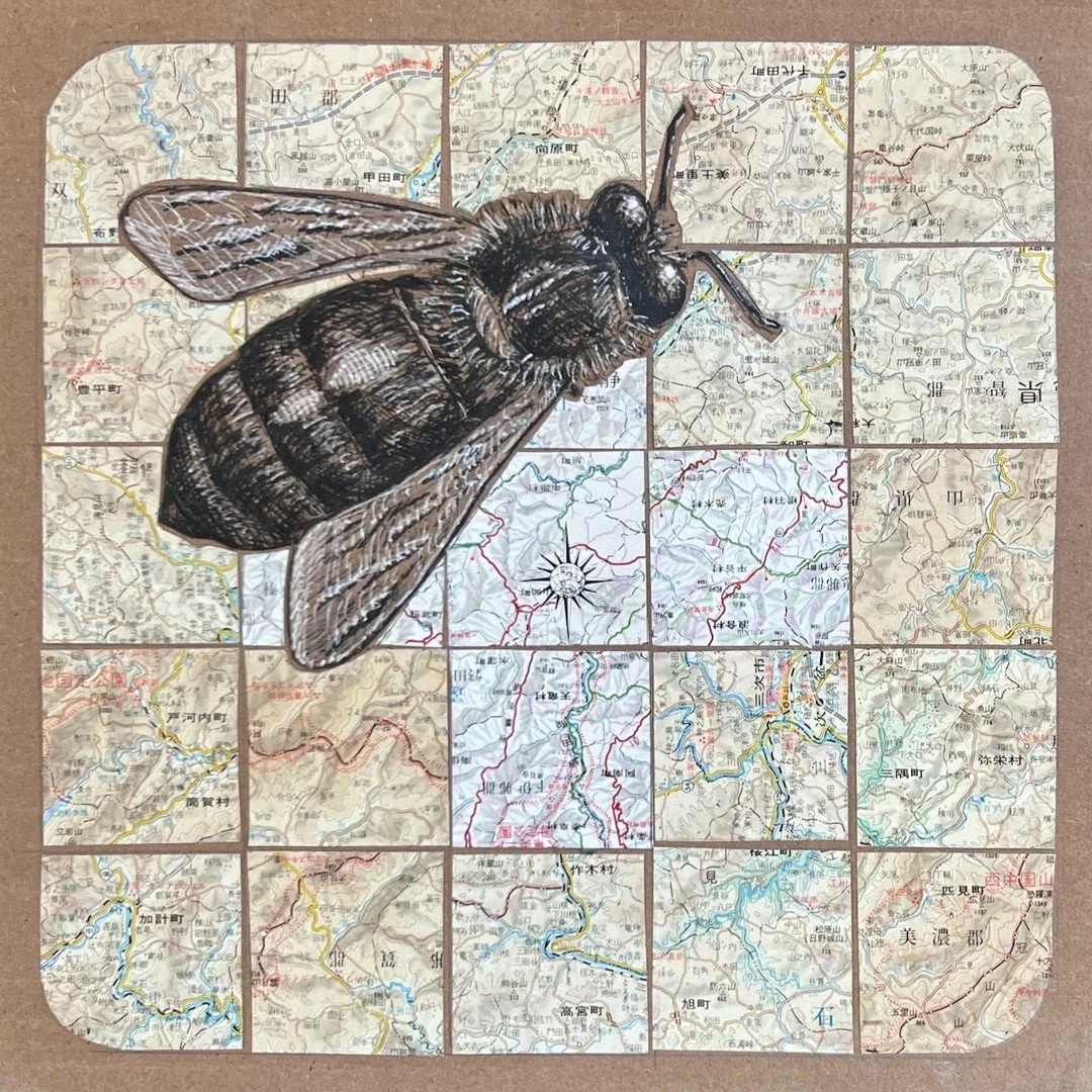 @artspansf Open Studios starts this tonight at @1890bryantstudios with a preview from 6-9pm and open on Saturday and Sunday from 11am-5pm

New work: Untitled tile, 2024. Mixed media (ink, maps, cardboard), 8 x 8 in.