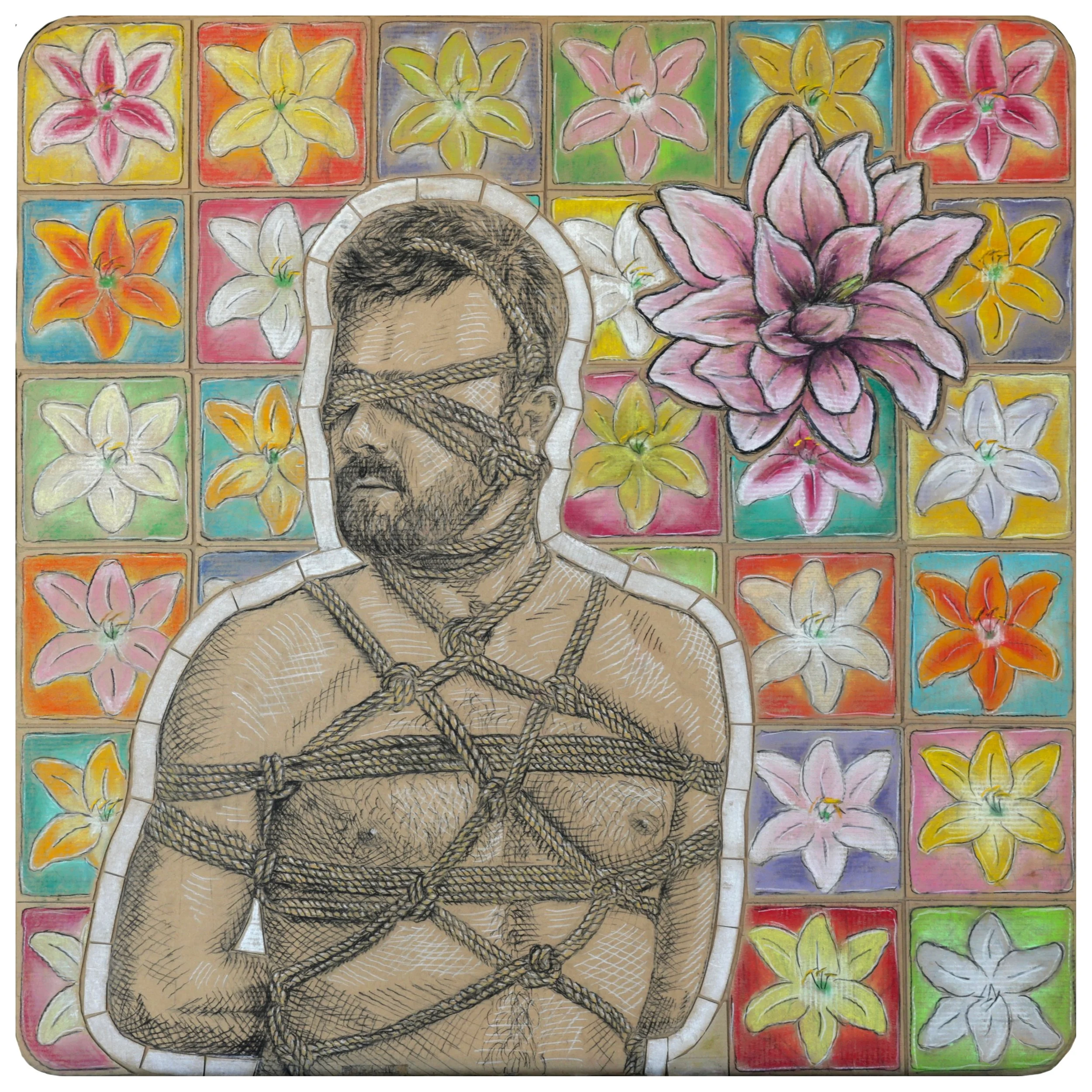 New work, with source photography from a session with @damottastudioLilium, 2026Mixed media (charcoal, pastel on cardboard), 30 x 30 in.