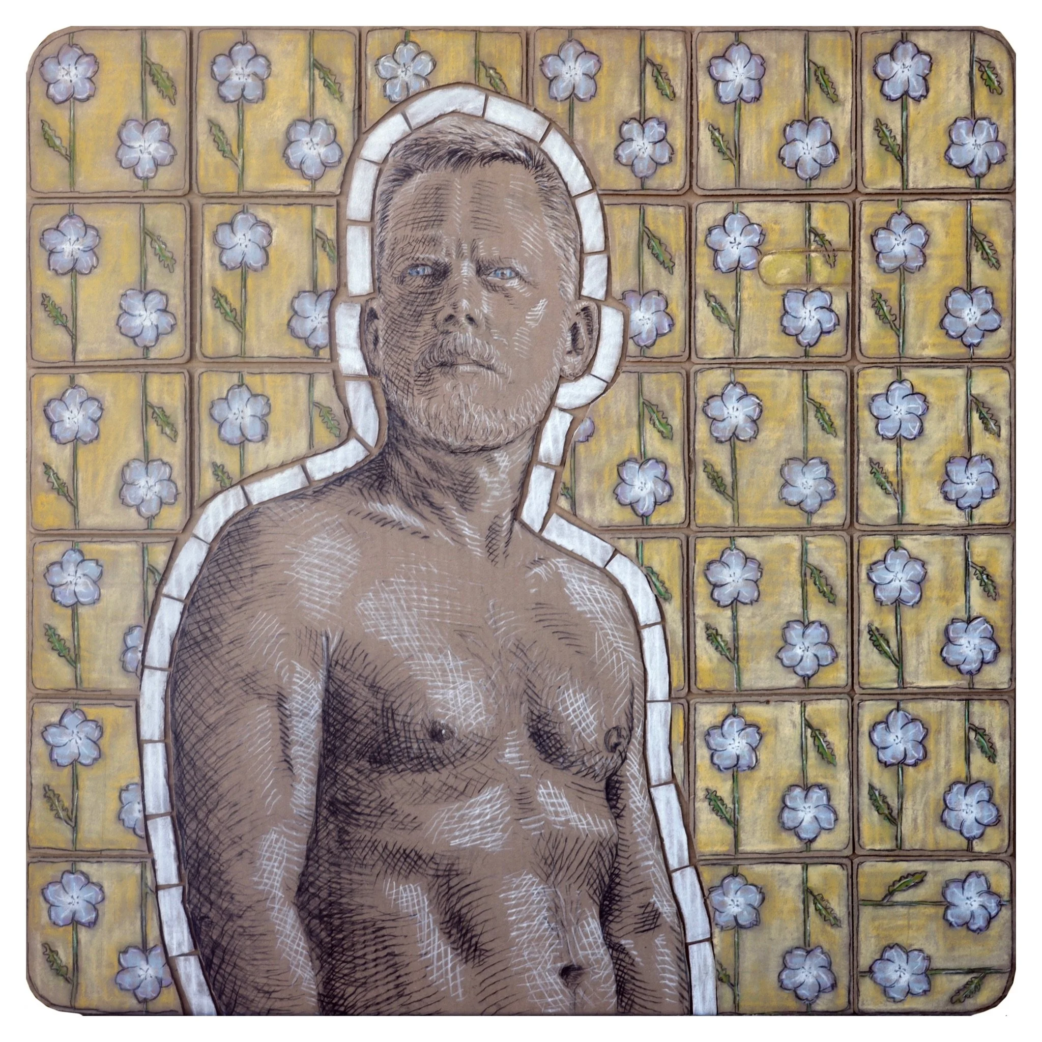 Nemophila menziesii, 2026. Mixed media (charcoal, pastel on cardboard), 30 x 30 in.