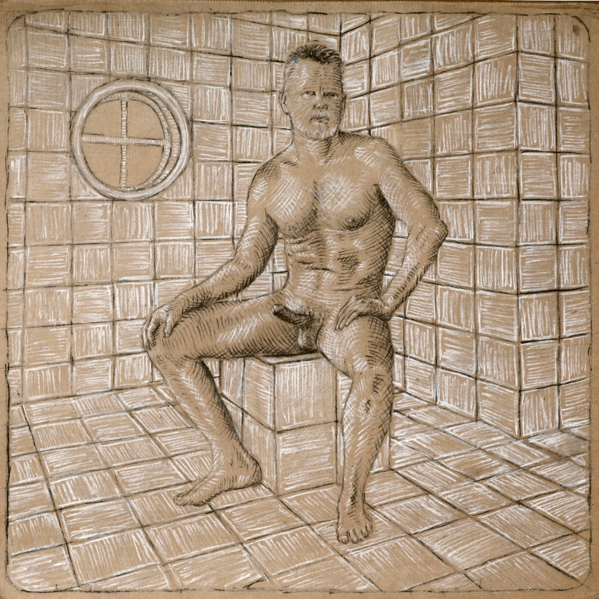 Oculus, 2025. Charcoal and pastel on kraft paper, 15 x 15 in.